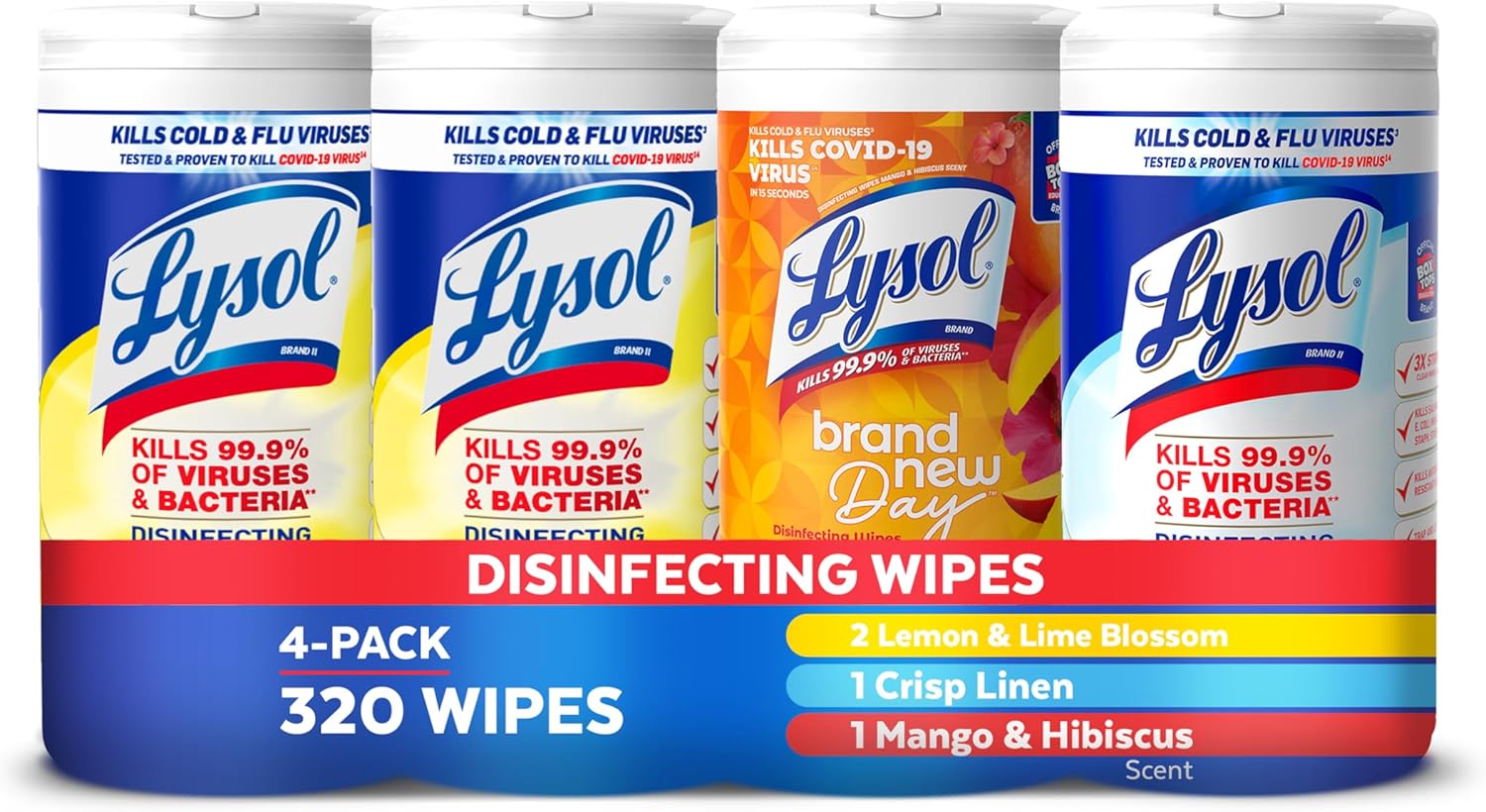 Lysol Disinfecting Wipes Bundle, Home Apartment Dorm Room Essentials and Cleaning Supplies, All Purpose Cleaner, Multi-surface Cleaning Wipes, Multi-Scent Sanitizing Wipes Bundle, 80 Count (4pk)
