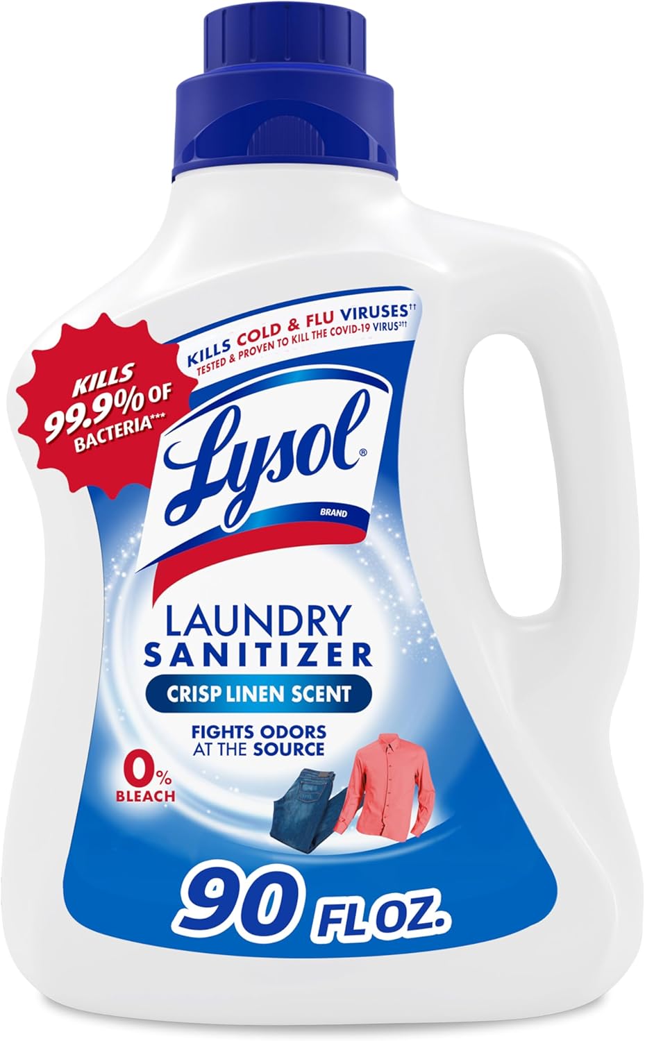 Lysol Laundry Sanitizer Additive, Bacteria-Causing Laundry Odor Eliminator, Detergent Additive, Crisp Linen, 90oz