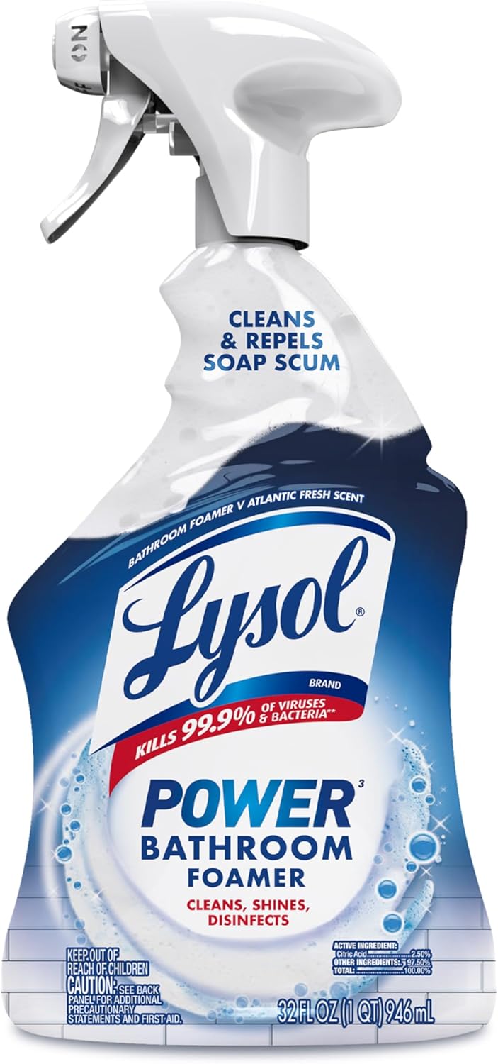 Lysol Power Foaming Bathroom Cleaner, Multipurpose Cleaner for Showers, Bathtubs, Sinks, Disinfectant Spray Kills 99.9% of Germs, Zero Bleach Cleaning Spray, 32 Oz.