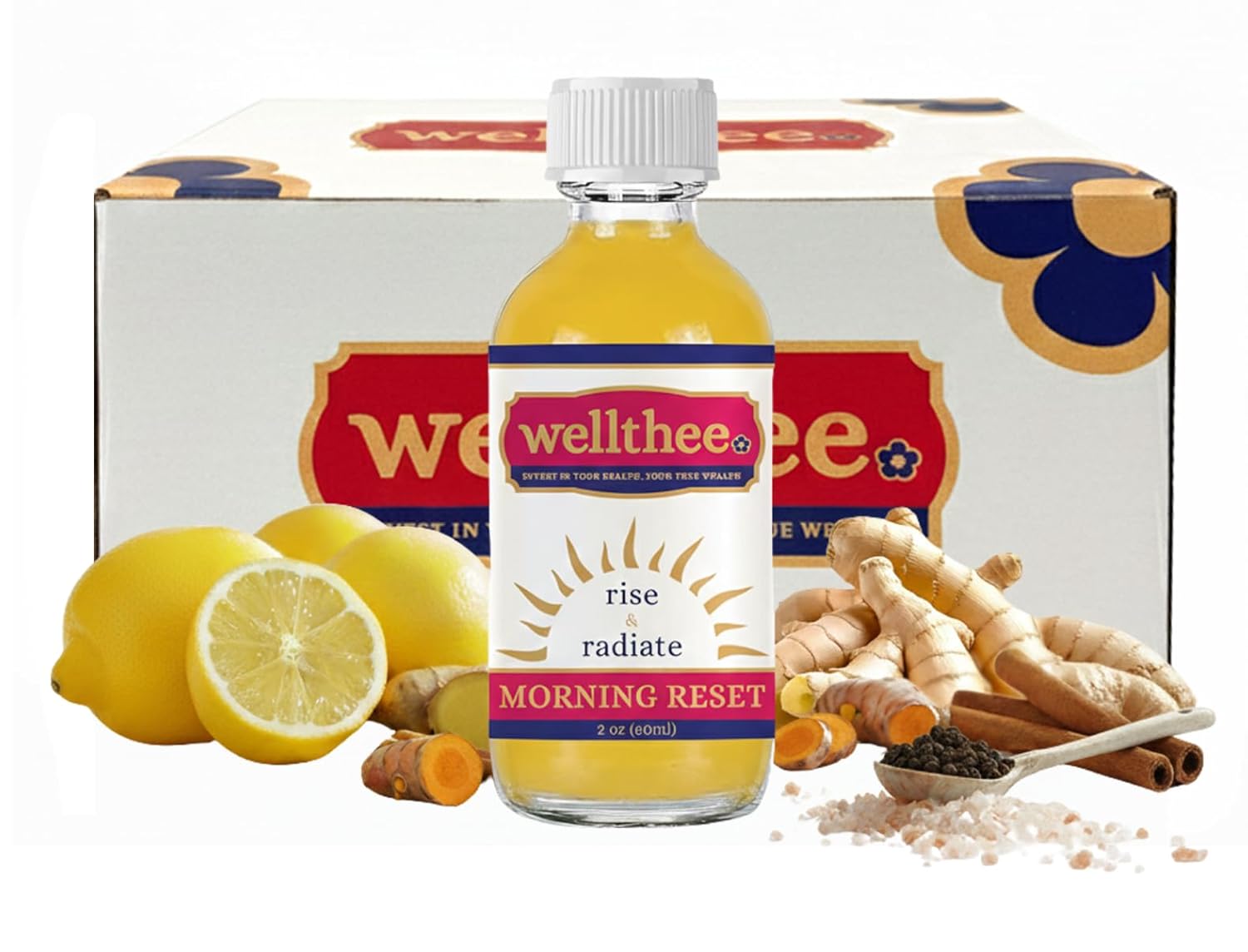 MORNING RESET Apple Cider Vinegar Beverage Shot with Lemon, Ginger, Turmeric, Cinnamon & Cayenne, 2 oz Bottles, 2-Pack