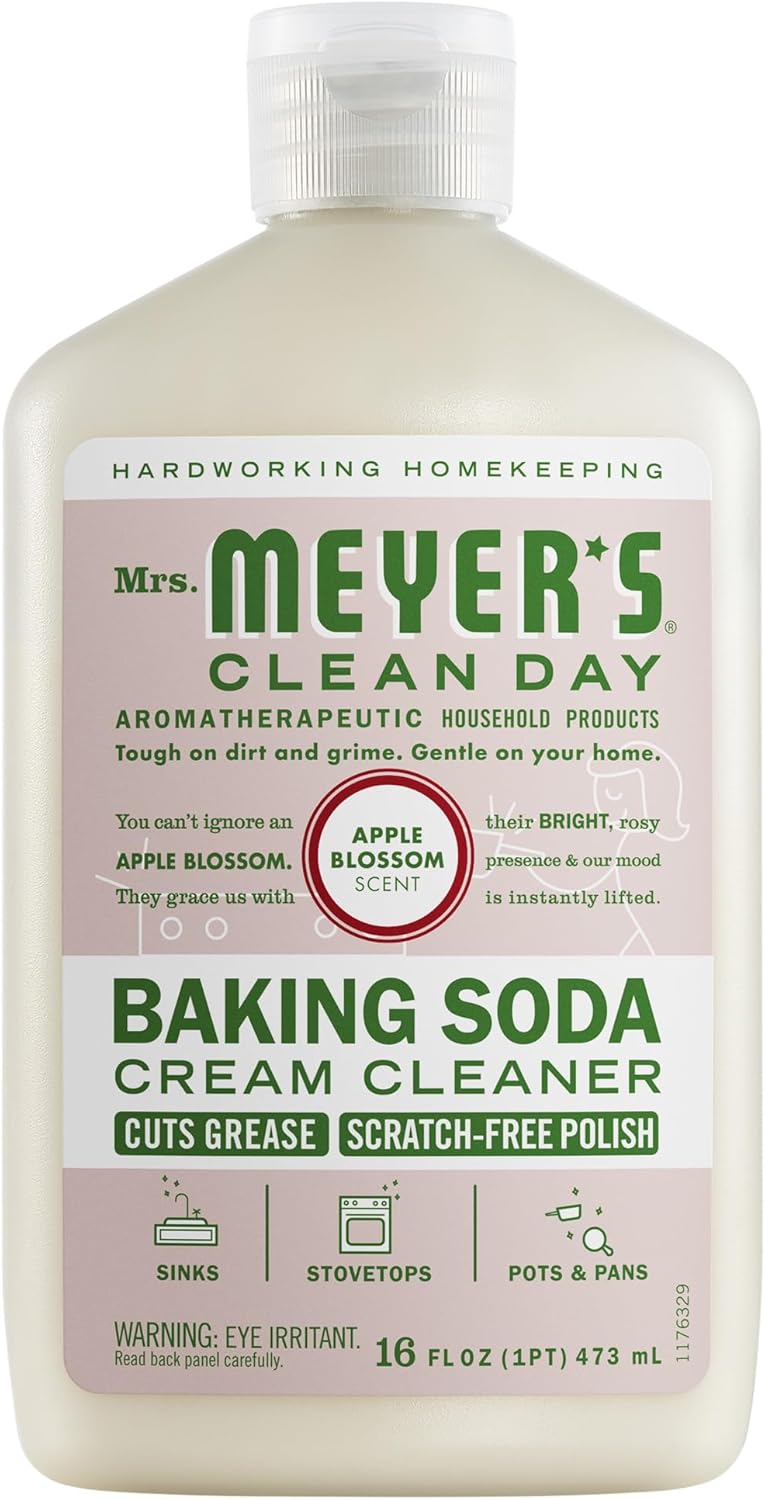 MRS. MEYER’S CLEAN DAY Baking Soda Cream Cleaner, Cuts Grease, Scratch-Free Polish, Apple Blossom, 16 Fl Oz, Pack of 1