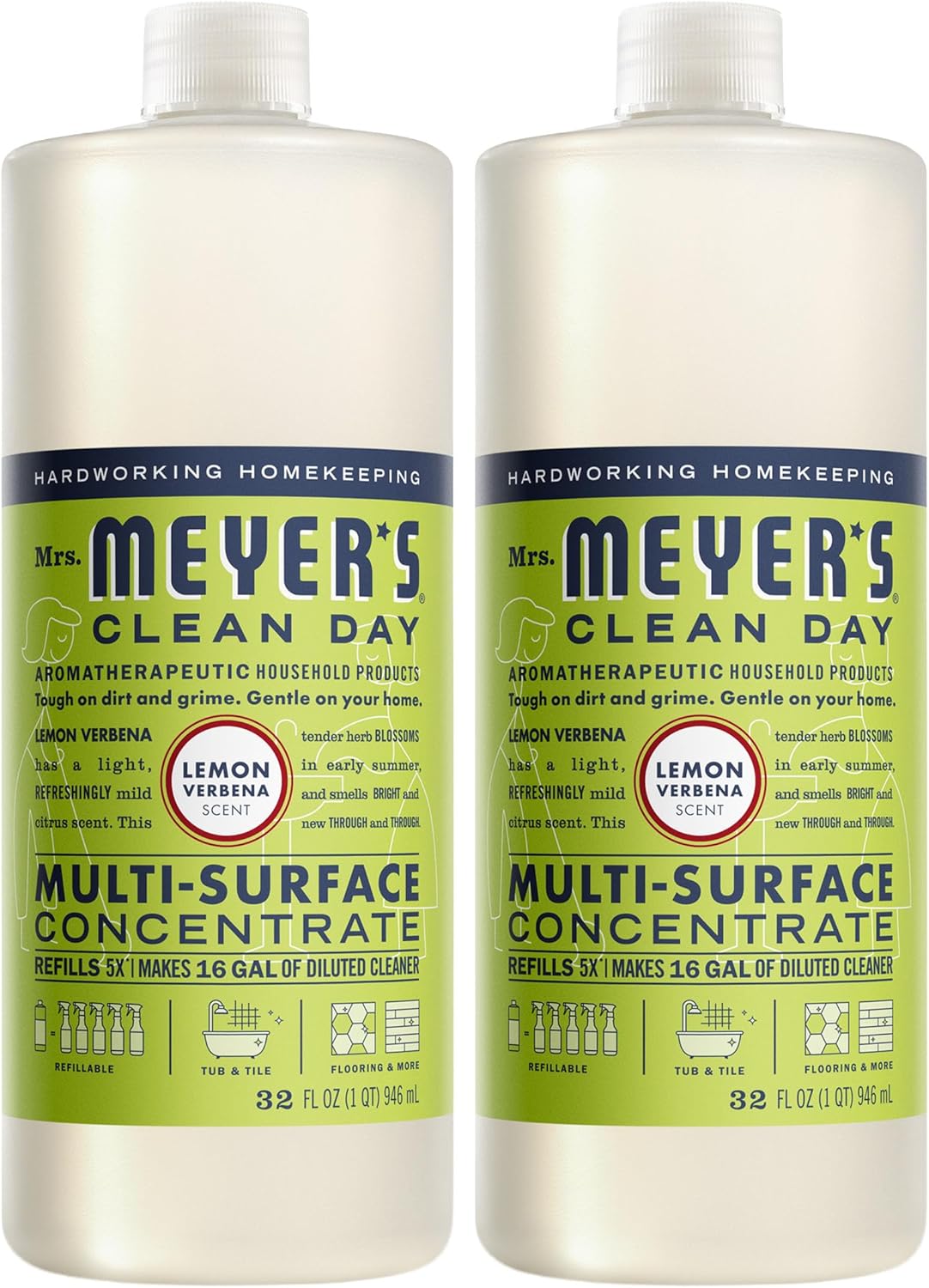MRS. MEYER’S CLEAN DAY Multi-Surface Everyday Concentrate, Lemon Verbena Scent, 32 Fl Oz Bottle – 2 Pack