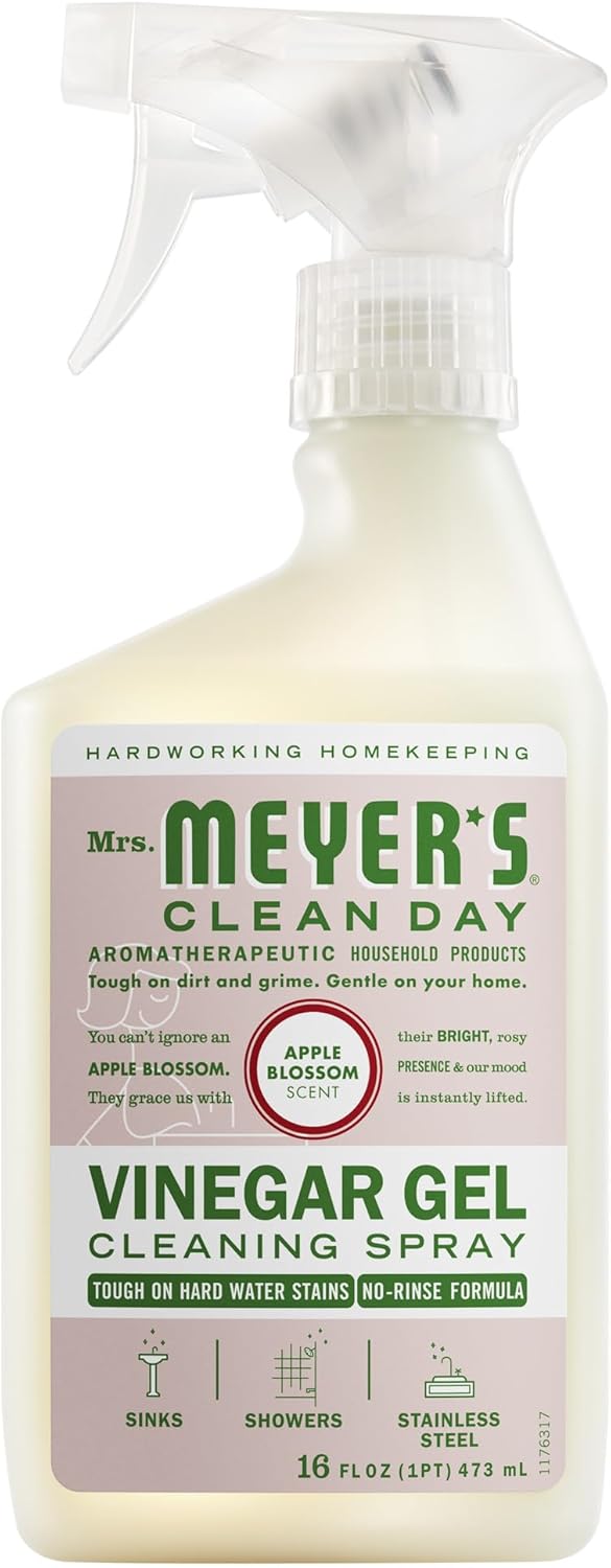 MRS. MEYER’S CLEAN DAY Vinegar Gel Cleaning Spray, Bathroom Use, No-Rinse Formula, Apple Blossom, 16 Fl Oz, Pack of 1