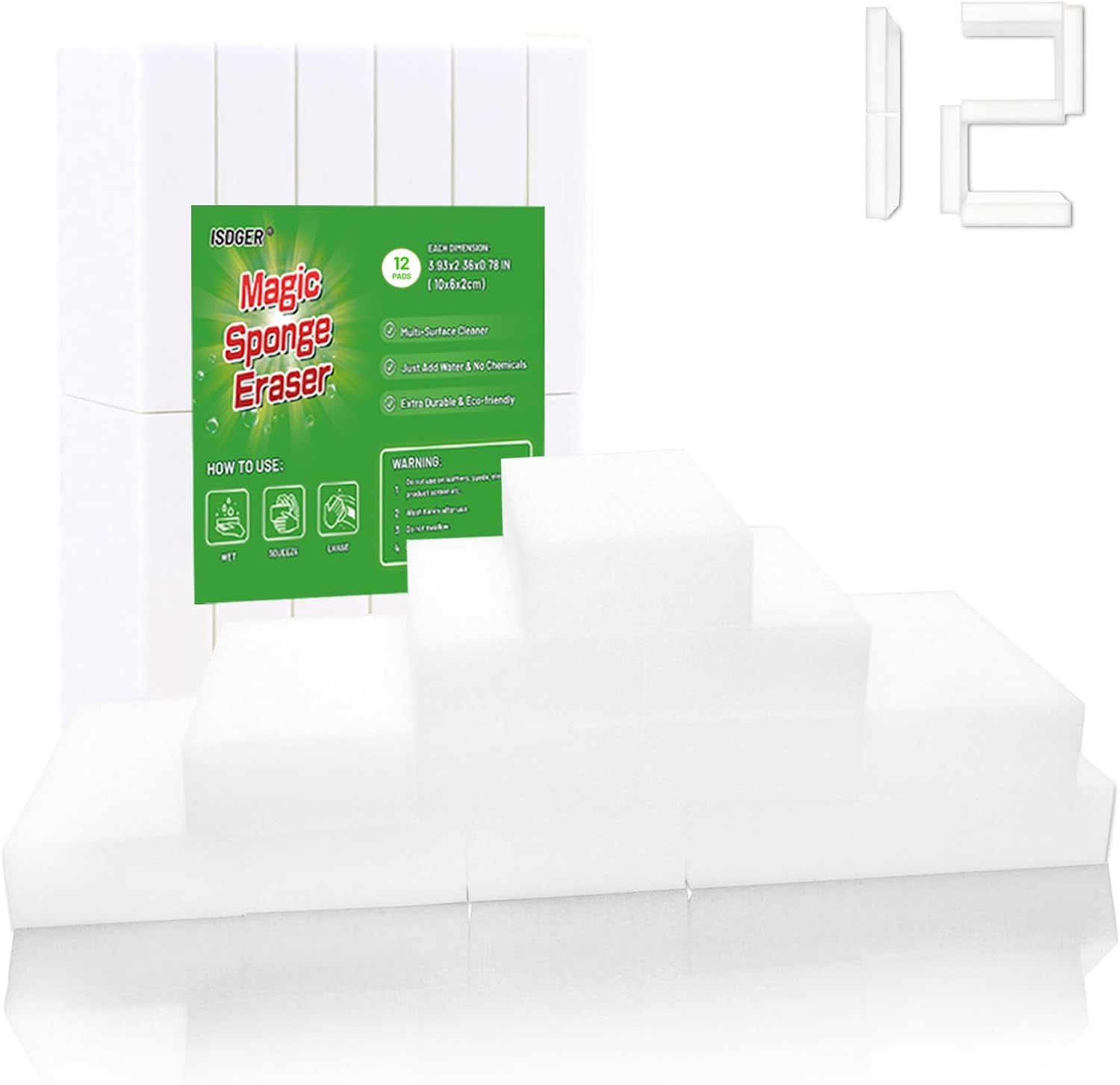 Magic Melamine Sponge Eraser, GRS Certified 12 Pack Magic Cleaning Erasers in Bulk, No Scratch & Super Absorbent, Multi-Functional Melamine Foam Sponges for Bathroom Window Shoes Kitchen