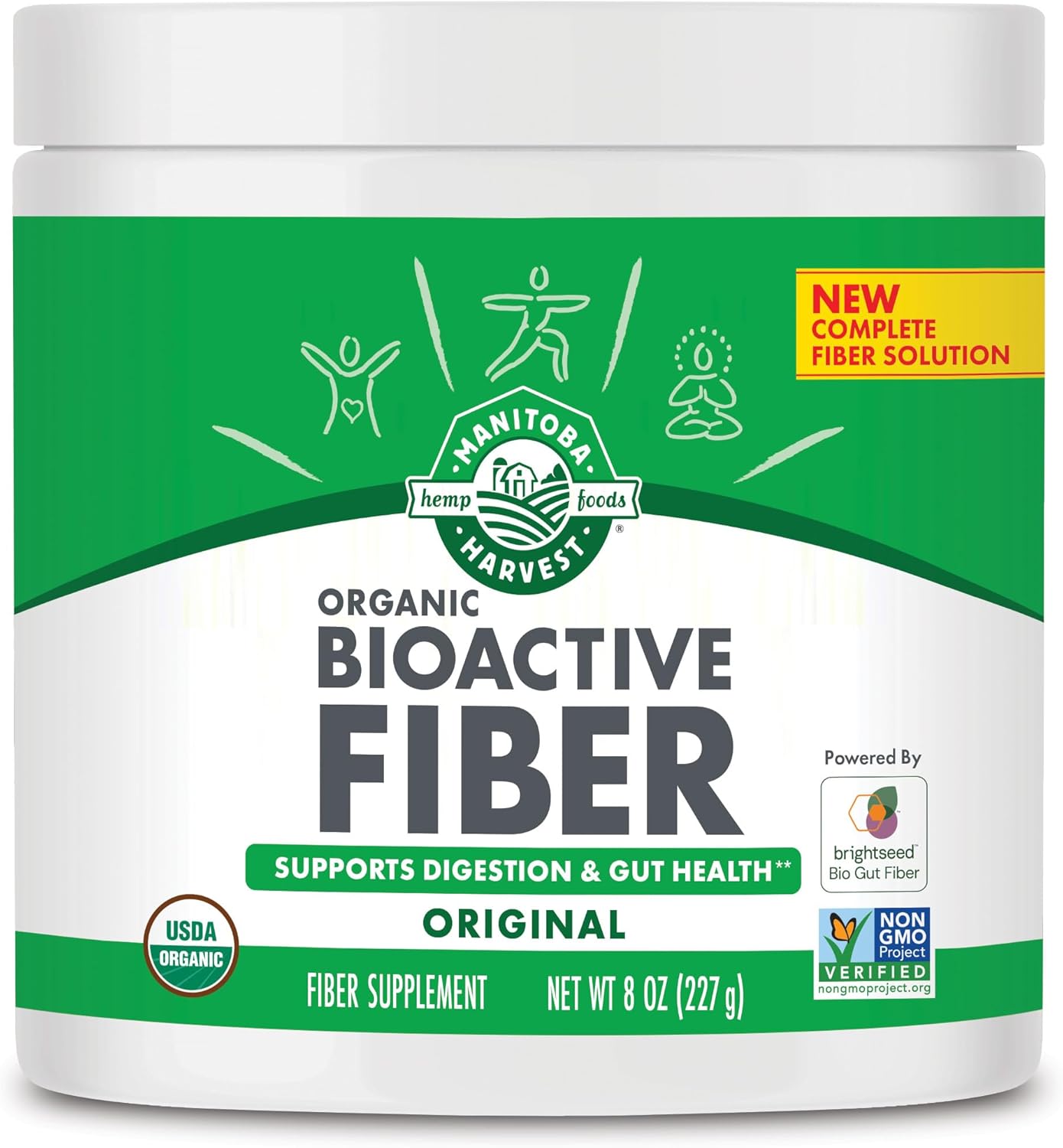 Manitoba Harvest Organic BioActive Fiber Supplement with 6g Fiber per Serving, Digestive Hemp & Psyllium Husk Powder, Non-GMO, Vegan & Kosher, 8oz