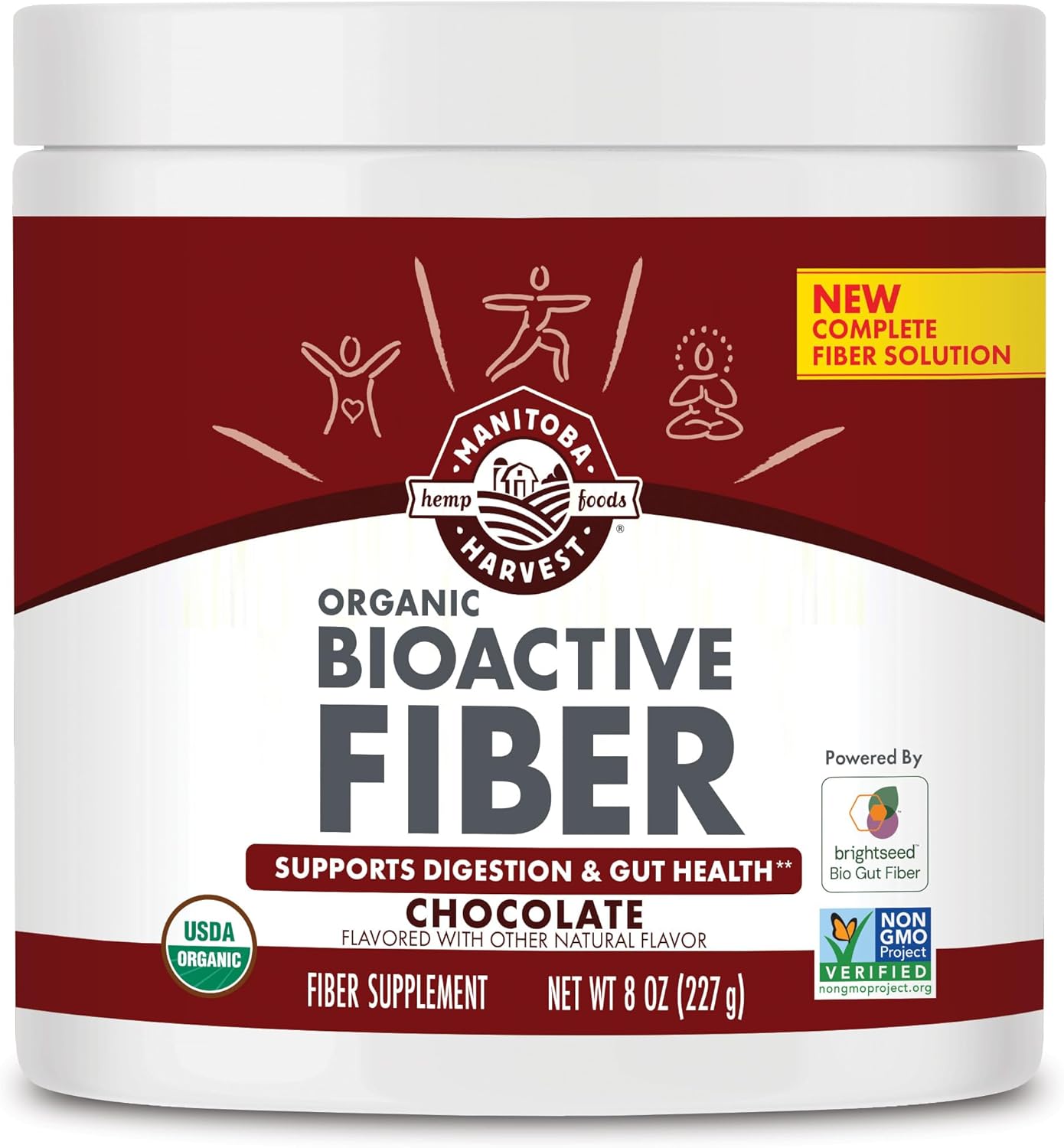 Manitoba Harvest Organic BioActive Fiber Supplement with 7g Fiber per Serving, Digestive Hemp & Psyllium Husk Powder, Non-GMO, Vegan & Kosher, 8oz, Chocolate