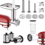 Meat Grinder & Cheese Grater Kitchen Aid Attachment, Slicer Shredder & Meat Grinder with Sausage Stuffer, 2 Pcs for Kitchen Aid Accessories and Attachments