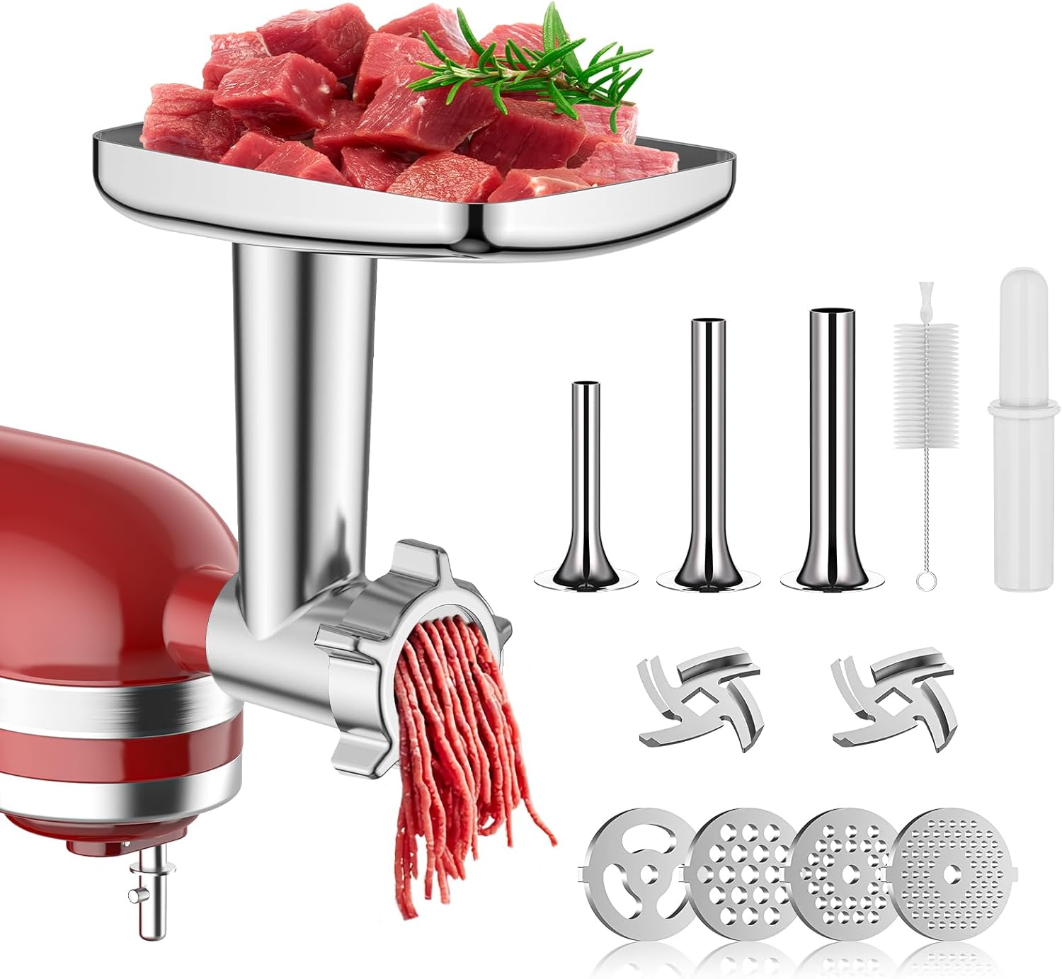 Meat Grinder for KitchenAid Mixer, Meat Grinder Attachment with 4 Grinding Plates, 3 Sausage Stuffer Tubes, 2 Grinding Blades, Attachment for Kitchenaid Mixers