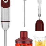 MegaWise Pro Titanium Reinforced 5-in-1 Immersion Hand Blender, Powerful Motor with 80% Sharper Blades, 12-Speed Corded Blender, Including 500ml Chopper, 600ml Beaker, Whisk and Milk Frother (Red)