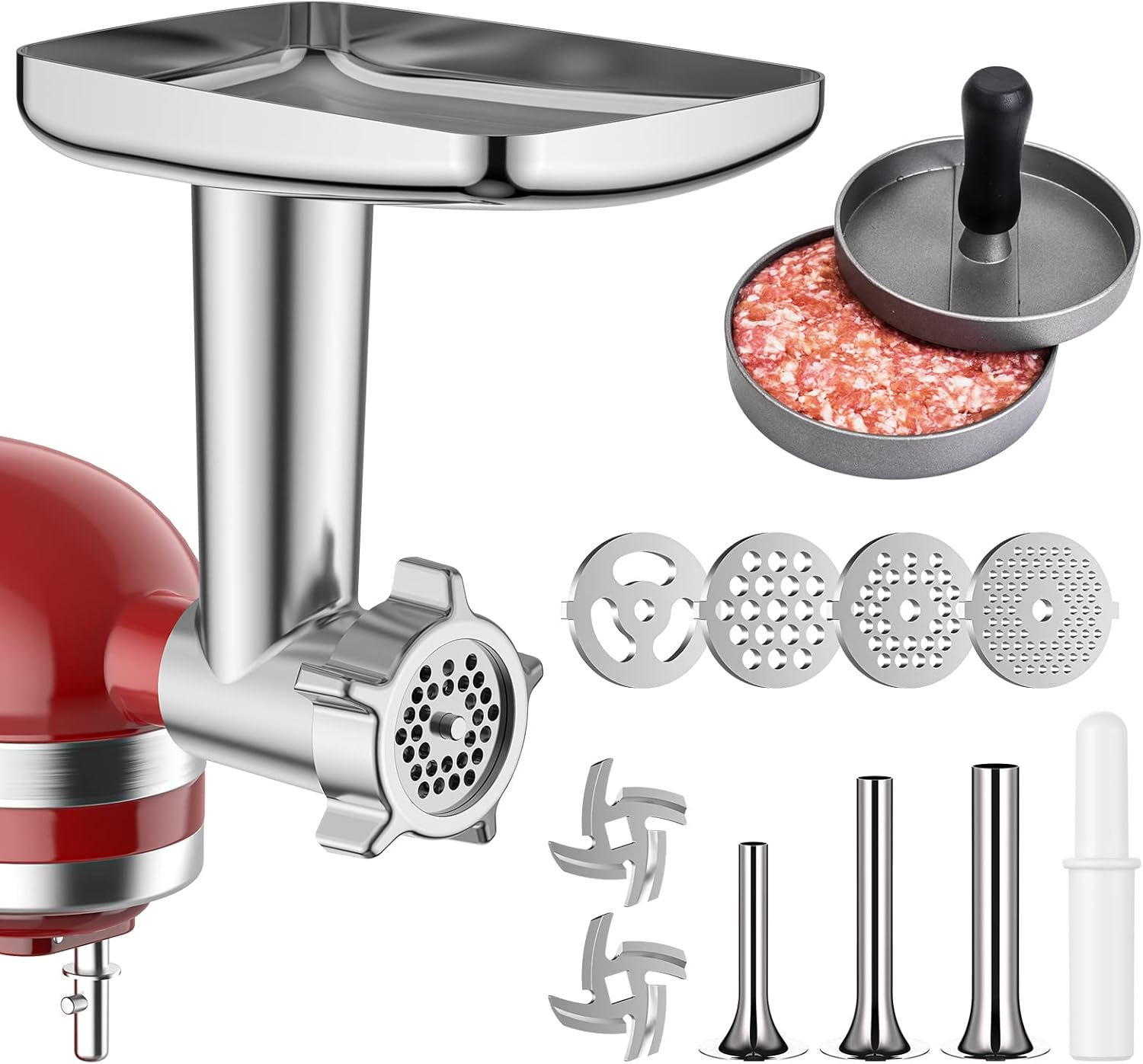 Metal Meat Grinder Attachment For KitchenAid Stand Mixer, Sausage Stuffer, Burger Press, Food Grinder Attachment for Kitchen Aid Accessories and Attachments