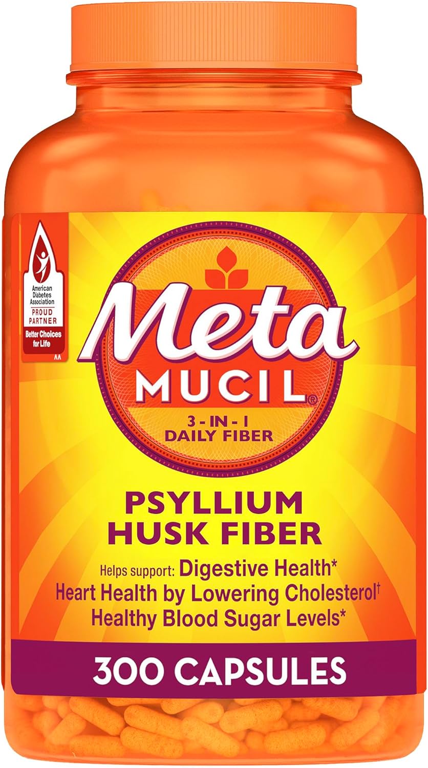 Metamucil, Psyllium Husk Capsules, 300 Capsules, 3-in-1 Fiber Supplement, Daily Psyllium Husk Fiber Capsules Help Support Digestive Health by Promoting Regularity*, Help Supplement Daily Fiber Intake