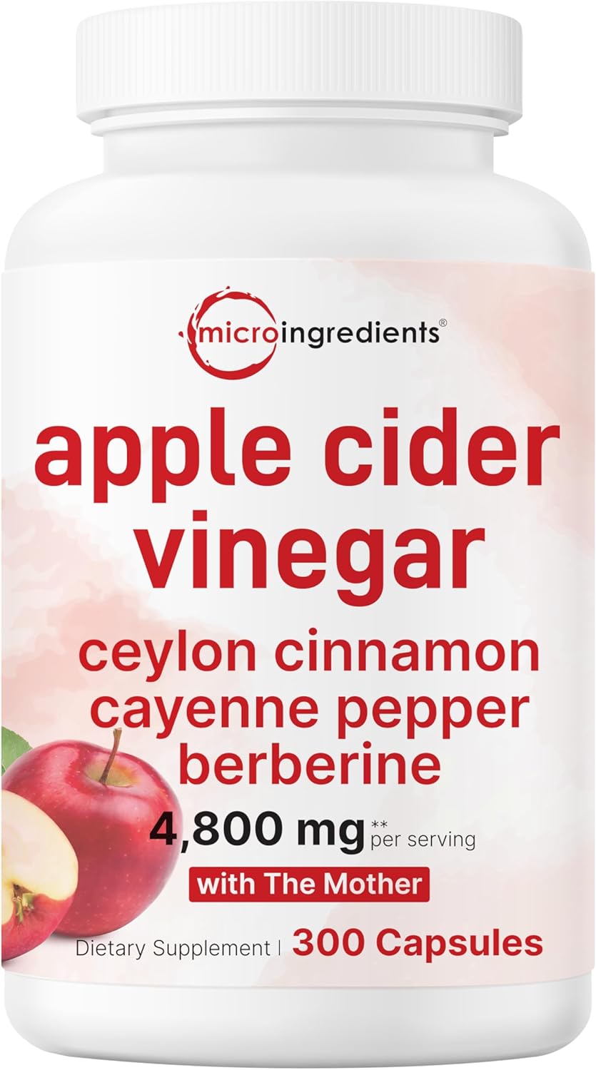 Micro Ingredients Apple Cider Vinegar Capsules | 4,800mg Per Serving, 300 Counts | 4-in-1 ACV Complex with The Mother | Ceylon Cinnamon, Cayenne Pepper & More | Immune, Digestion & Appetite Support