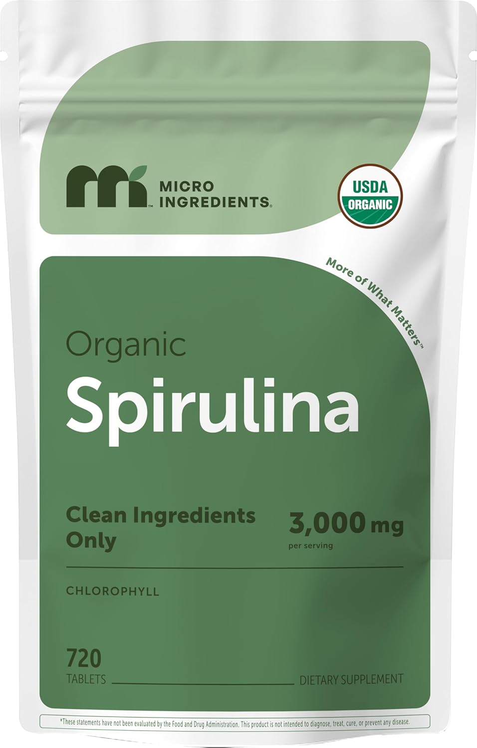 Micro Ingredients Organic Spirulina Supplement, 720 Tablets (4 Month Supply), No Filler & Non-GMO, Rich in Vegan Protein, Vitamins & Prebiotics, Premium Spirulina Pills