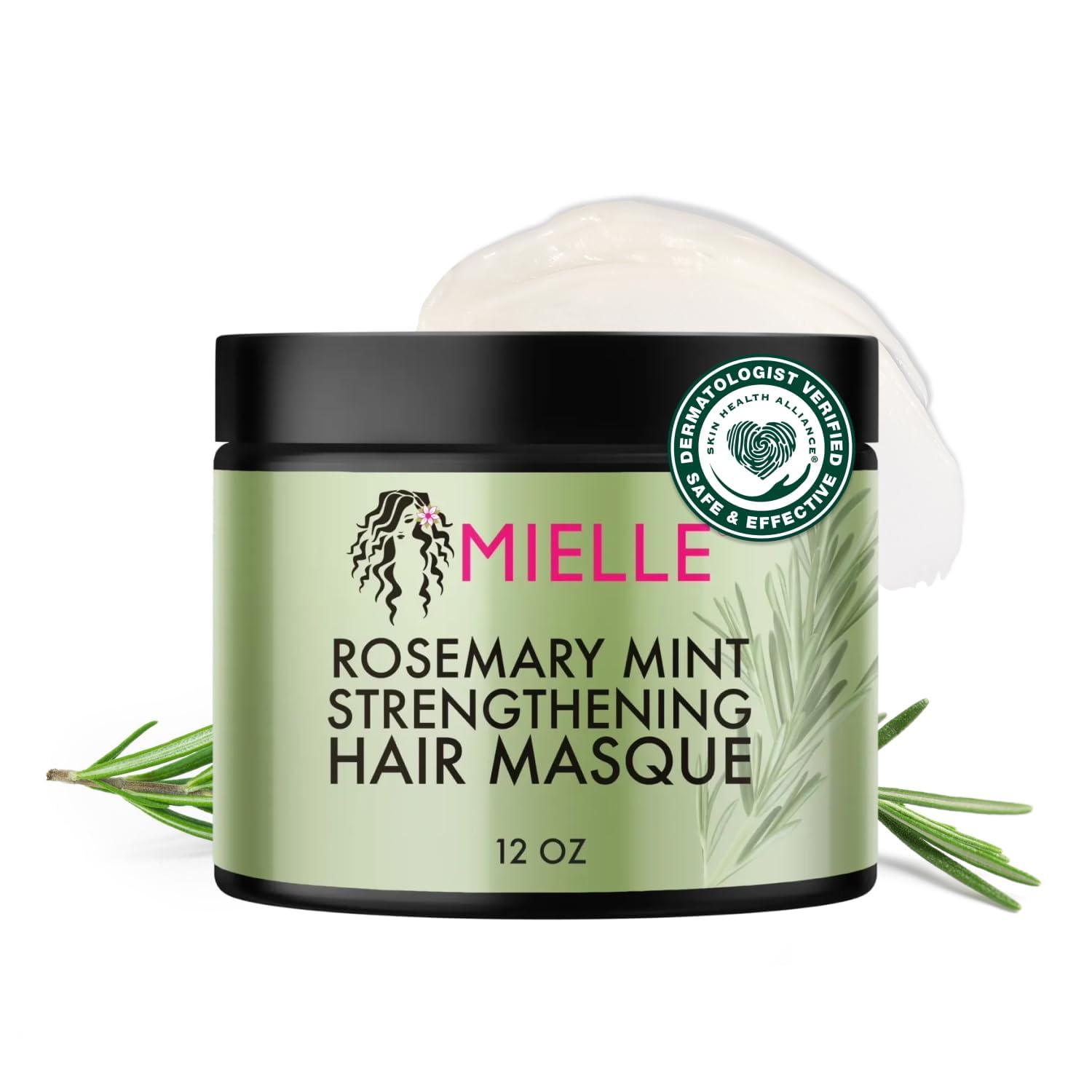 Mielle Organics Rosemary Mint Strengthening Hair Mask for Damaged Hair – Deep Conditioning Treatment Enriched with Biotin, Honey & Coconut Oil – Helps Encourage Longer, Healthier Strands (12 Oz)