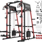 Mikolo M4 2.0 Smith Machine, 2200lbs Squat Rack with LAT-Pull Down System & Cable Crossover Machine, Training Equipment with Leg Hold-Down Attachment