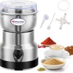 Moongiantgo Coffee Grinder Electric, Mini Spice Grinder, 200W 10s Fast Grinding, Dry Grain Mill for Spices Seeds Rice Beans Seasonings, with Replacment Stainless Steel Blade (Silver, 110V)