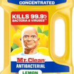 Mr. Clean Antibacterial All Purpose Cleaner, Floor Cleaner for Mopping Home, Bathroom, & Kitchen, Cleaning Liquid for Mop & Bucket, Cleaning Supplies, Multi-Surface Dilutable, Lemon, 99oz