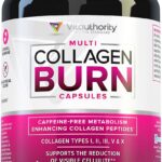Multi Collagen Burn: Multi-Type Hydrolyzed Protein Peptides with Hyaluronic Acid, Vitamin C, SOD B Dimpless, Types I, II, III, V and X, Caffeine-Free (Unflavored Capsules)