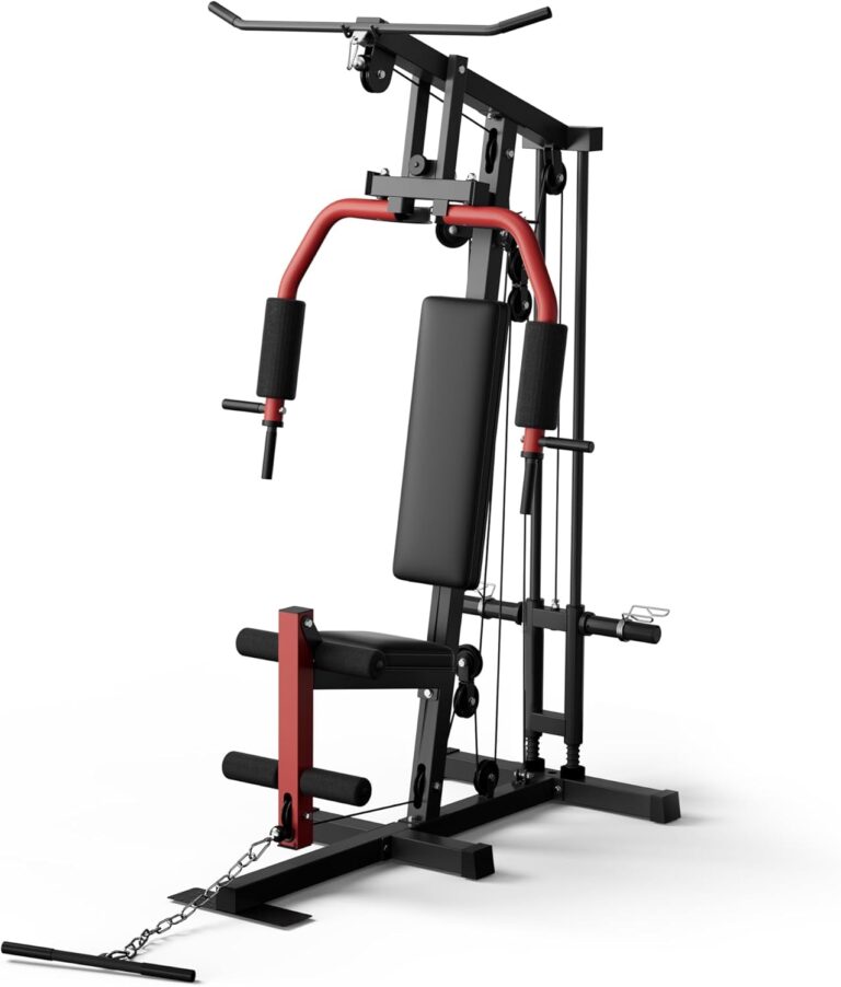 Multifunctional Home Gym Equipment - 300LB Capacity All-in-one Workout Station with Cable Pulley System, LAT Pulldown, Chest Press & Leg Extension for Full Body Strength Training