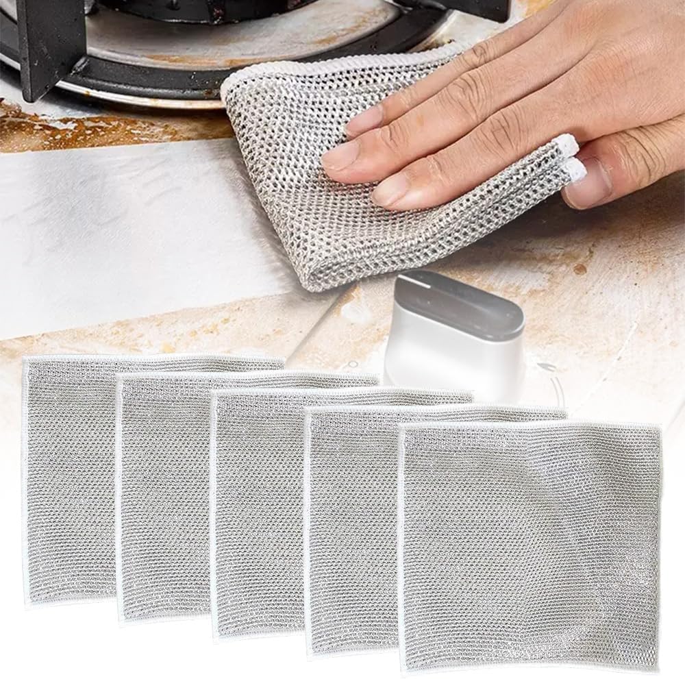 Multipurpose Wire Dishwashing Rags, 2024 New Scrubbing Wire Dishwashing Rags Non-Scratch Wire Dishcloth, Premium Metal Wire Dishwashing Cloth Scrubs Cleans for Dishes, Sinks (5 Pcs)