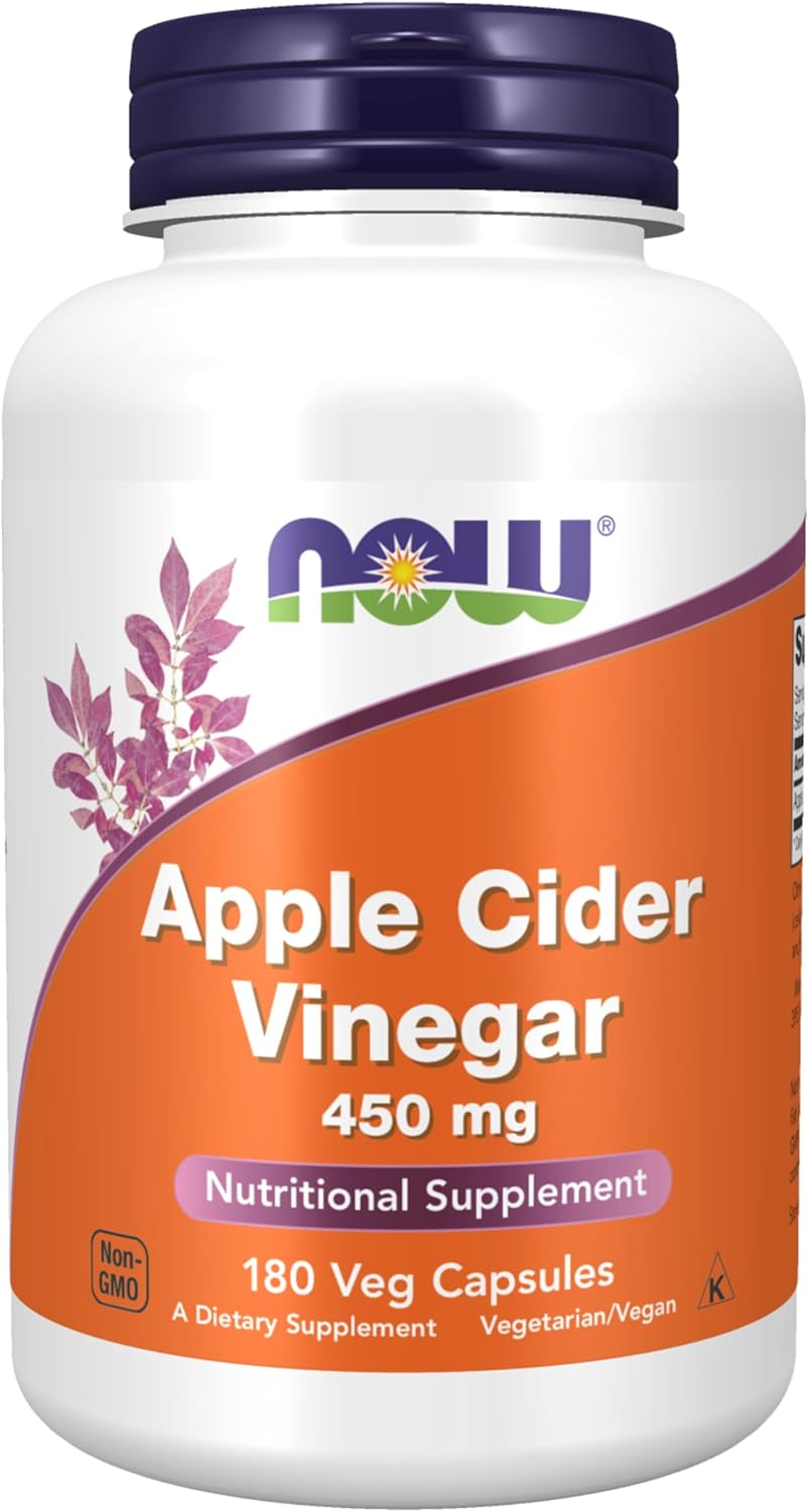 NOW Foods Supplements, Apple Cider Vinegar 450 mg, Derived from Fermentation of Sweet Apple Cider, 180 Veg Capsules