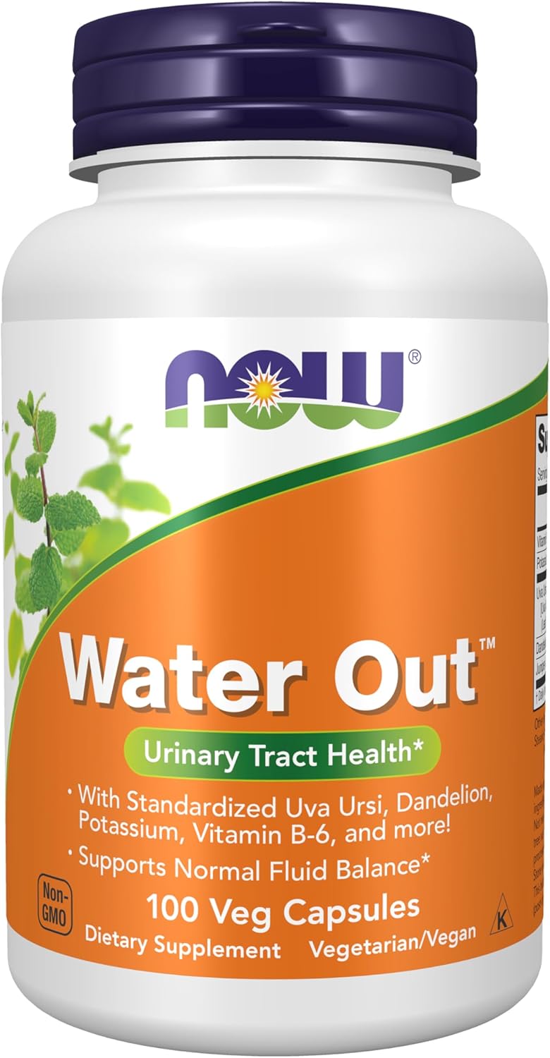 NOW Foods Supplements, Water Out With Standardized Uva Ursi, Dandelion, Potassium and Vitamin B-6, 100 Veg Capsules
