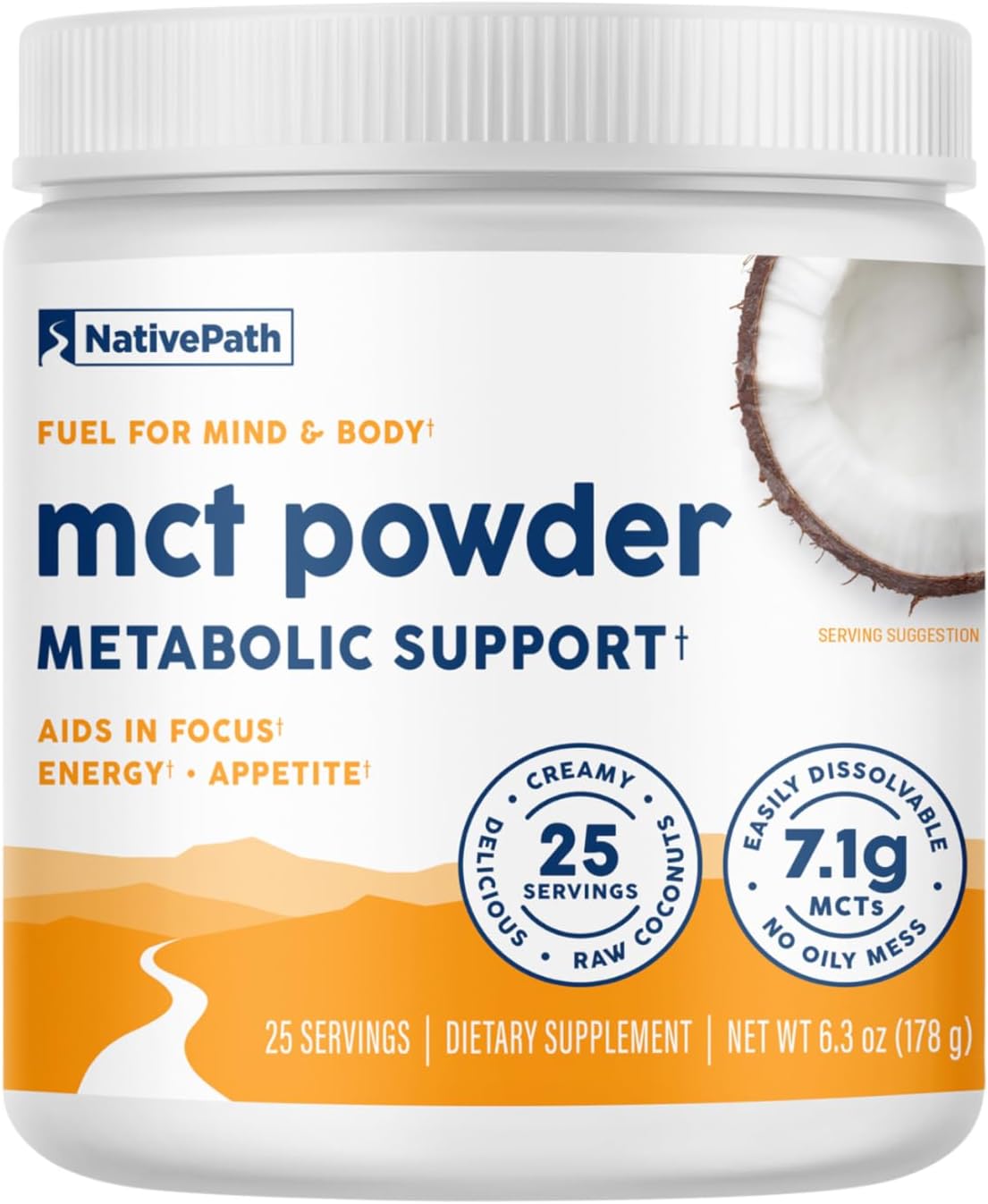 NativePath MCT Oil Powder Supplement – Unflavored MCT Powder with Keto-Friendly C8 MCTs. Free of Dairy, Gluten and GMOs, 25 Servings