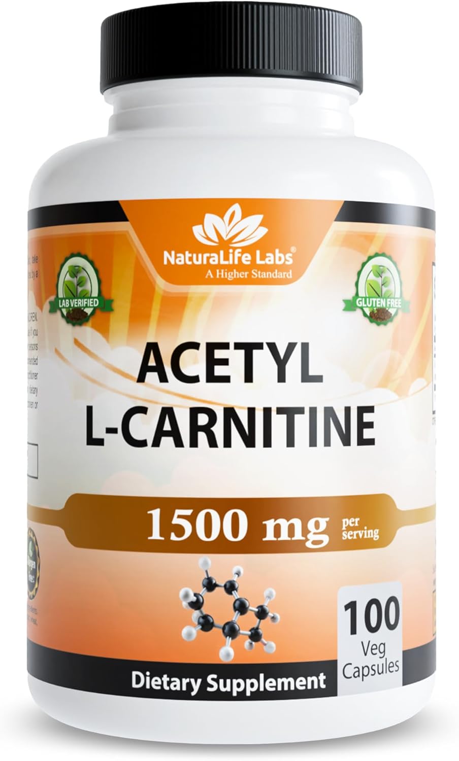 NaturaLife Labs Acetyl L-Carnitine (ALCAR) 1500 mg per Serving – 100 Capsules – Non-GMO, Gluten-Free, Vegan