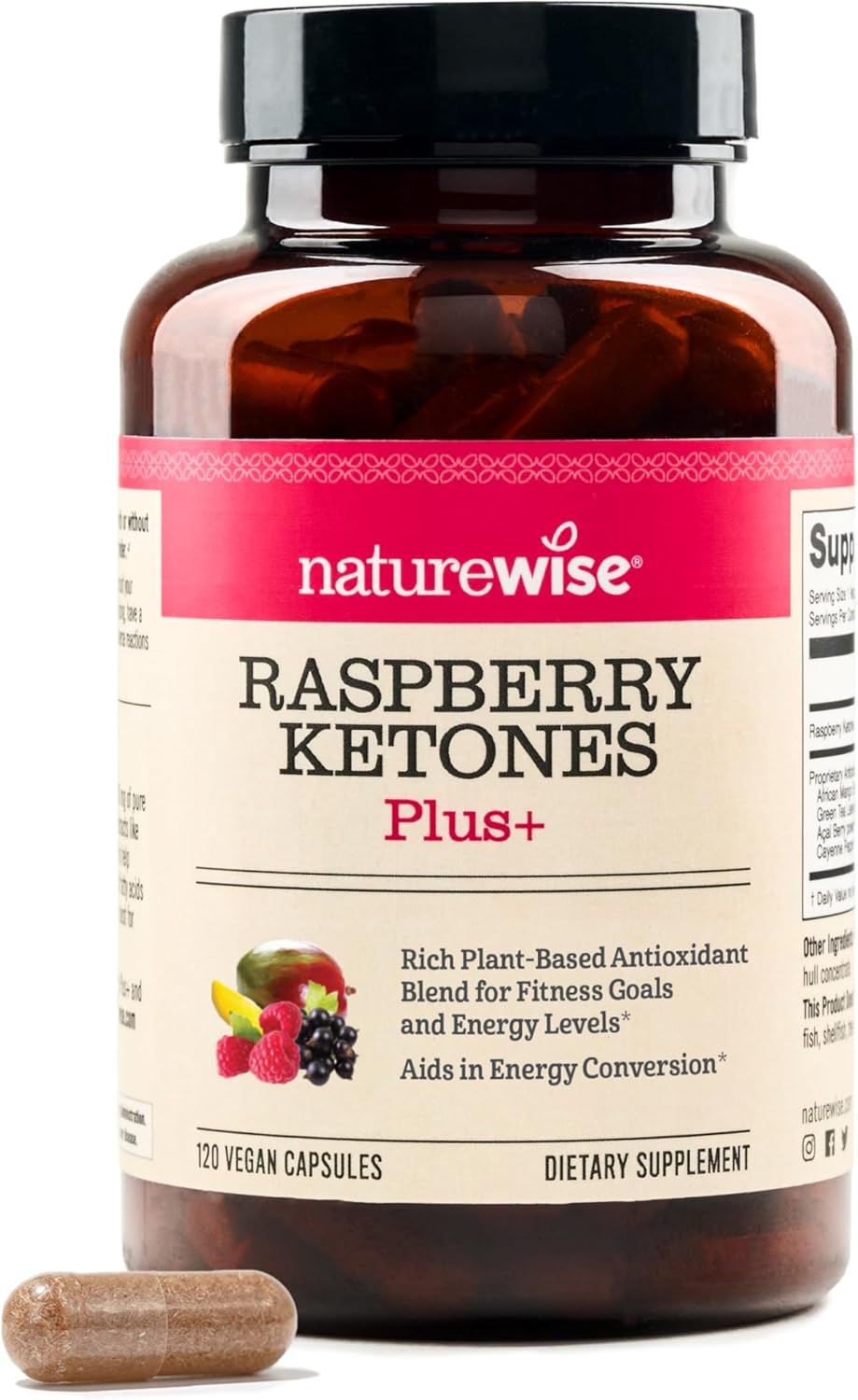 NatureWise Raspberry Ketones Plus with Green Tea Extract, Cayenne Pepper & Acai Berry – Supports Weight Management, Antioxidant Health & Energy Levels – Vegan & Gluten-Free – 120 Capsules