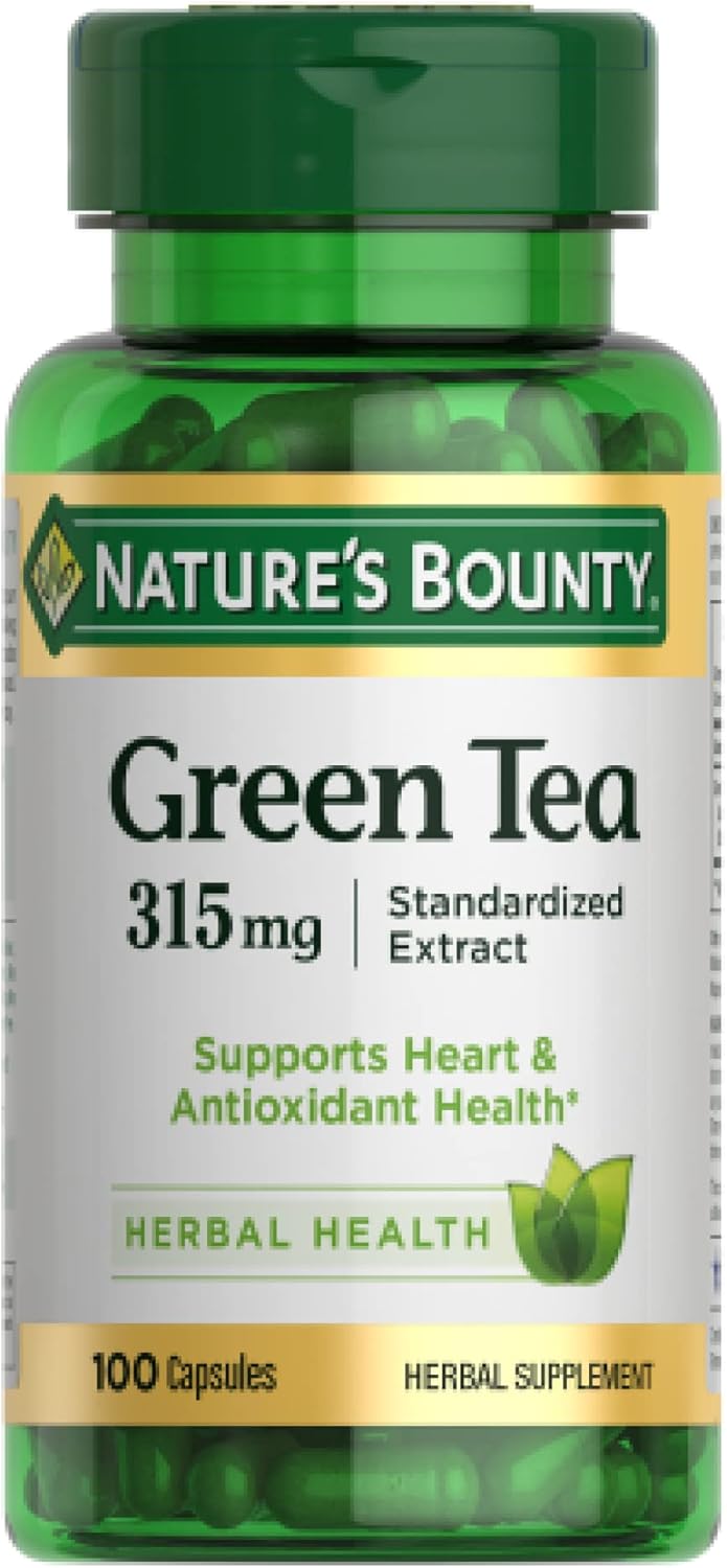 Nature’s Bounty Green Tea Pills and Herbal Health Supplement, Supports Heart and Antioxidant Health, 315mg, 100 Capsules