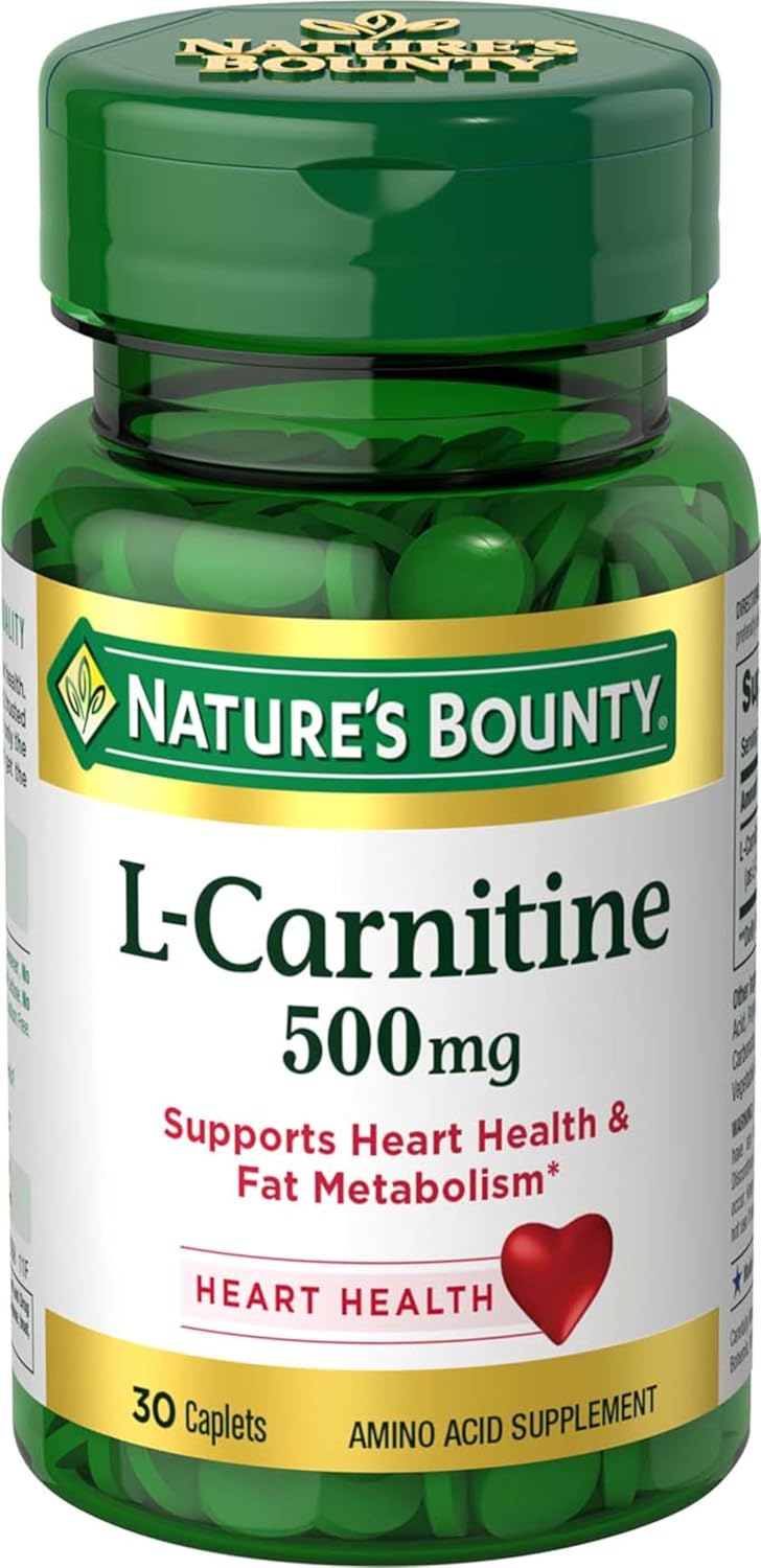 Nature’s Bounty L-Carnitine, Supports Heart Health & Fat Metabolism, Amino Acid Supplement, 500 mg, 30 Tablets
