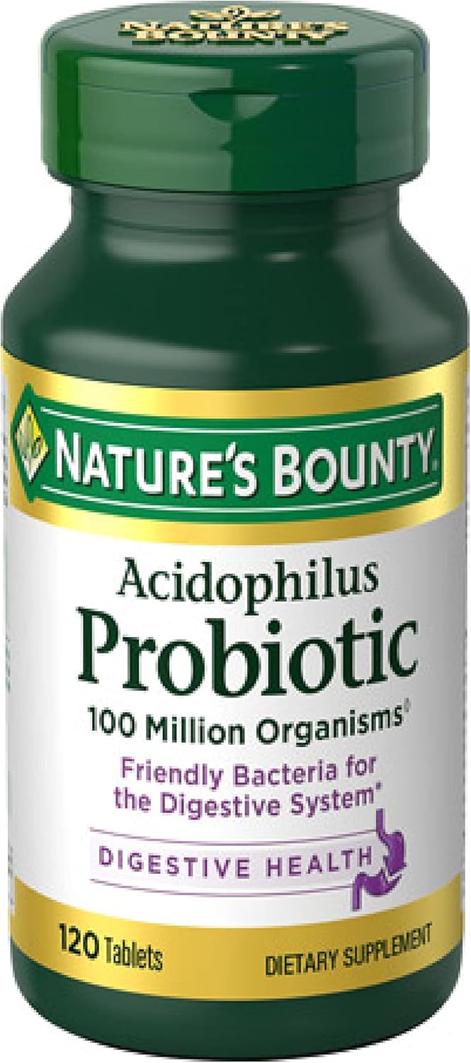 Nature’s Bounty Lactobacillus Acidophilus Probiotic Supplement – Daily Probiotic for Women/Men Digestive Health, 100 Million Organisms, Vegetarian, 1 Serving per Day, 120 Tablets