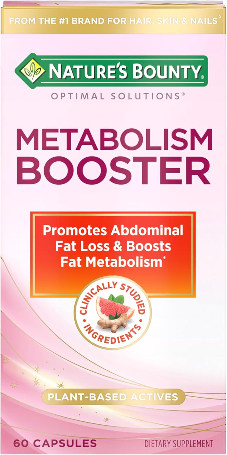 Nature’s Bounty Optimal Solutions Metabolism Booster Supplement, Boosts Fat Metabolism, Promotes Abdominal Fat Loss, With Citrus Extracts and Black Ginger, 60 Capsules