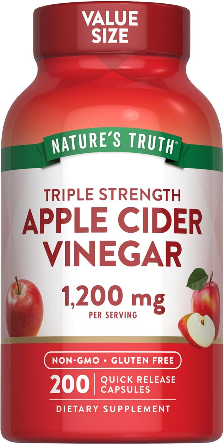Nature’s Truth Apple Cider Vinegar Capsules | 1200mg | 200 Pills | Extra Strength | Value Size | Non-GMO, Gluten Free Supplement