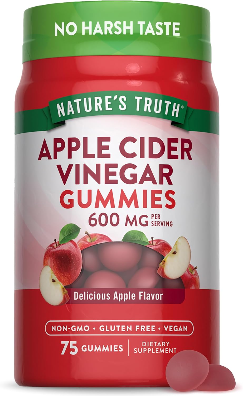 Nature’s Truth Apple Cider Vinegar Gummies | 600 mg | 75 Gummies | Apple Flavor | Vegan, Non-GMO, Gluten Free Supplement