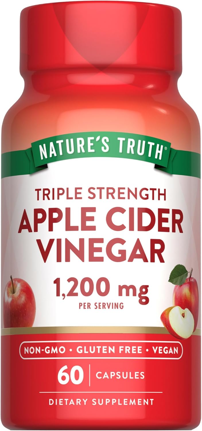 Nature’s Truth Apple Cider Vinegar Vegan Capsules | 1200mg | 60 Veggie Pills | Extra Strength | Vegan, Non-GMO and Gluten Free Supplement