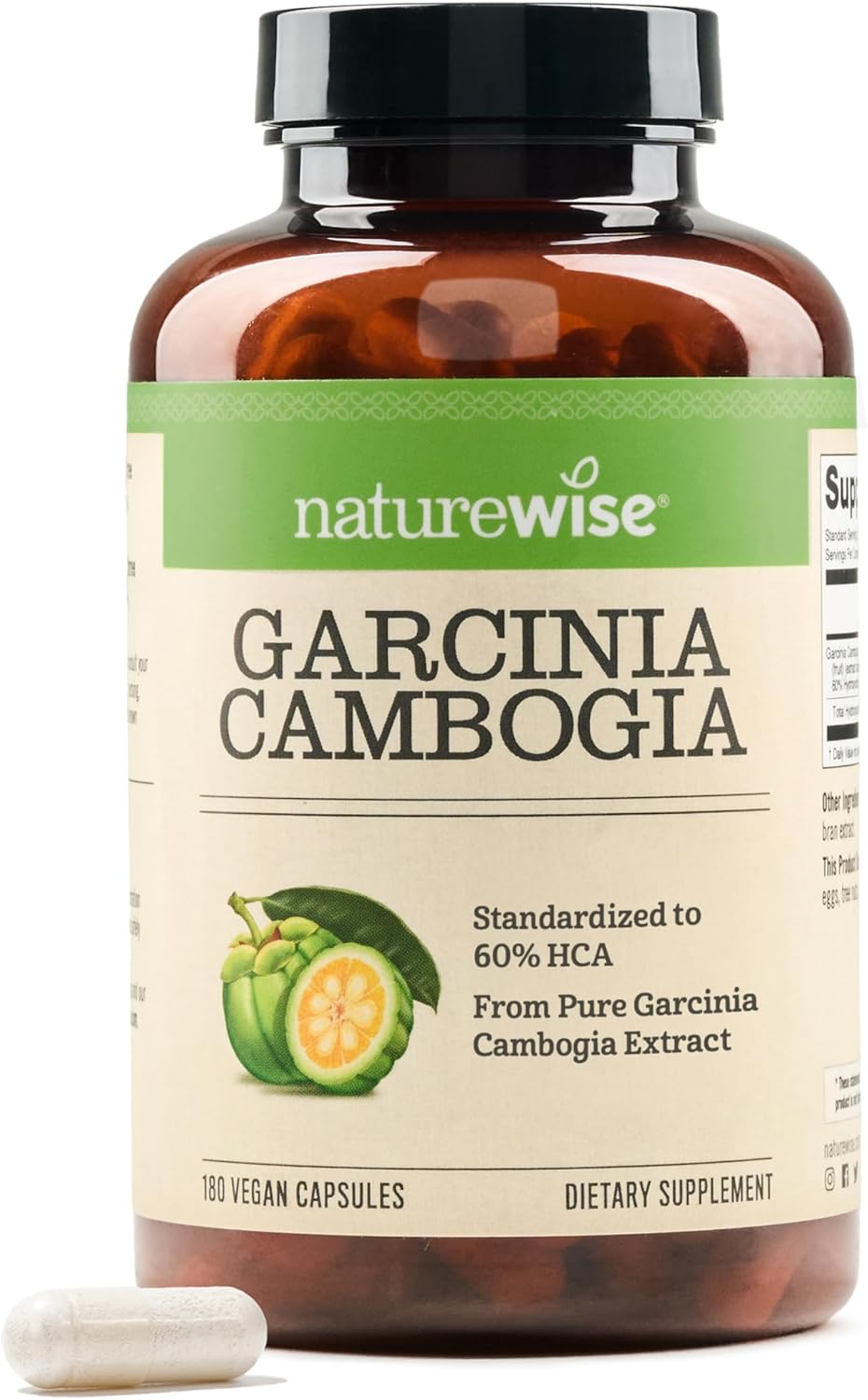 Naturewise Garcinia Cambogia – 60% HCA Concentration Extract, Natural Support for Weight Goals and Energy Levels – Vegan, Non-GMO, Gluten Free – 180 Capsules[2-6 Month Supply]