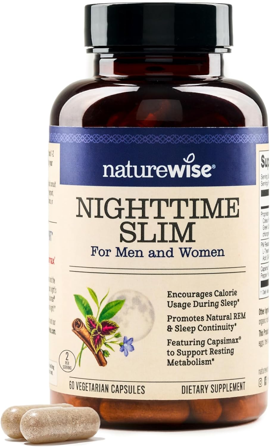 Naturewise Nighttime Fitness Support Supplement & Natural Sleep Aid with Cayenne Extract, Green Coffee Bean, GABA, L-Theanine – Vegetarian, Non-GMO – 60 Capsules[1-Month Supply]