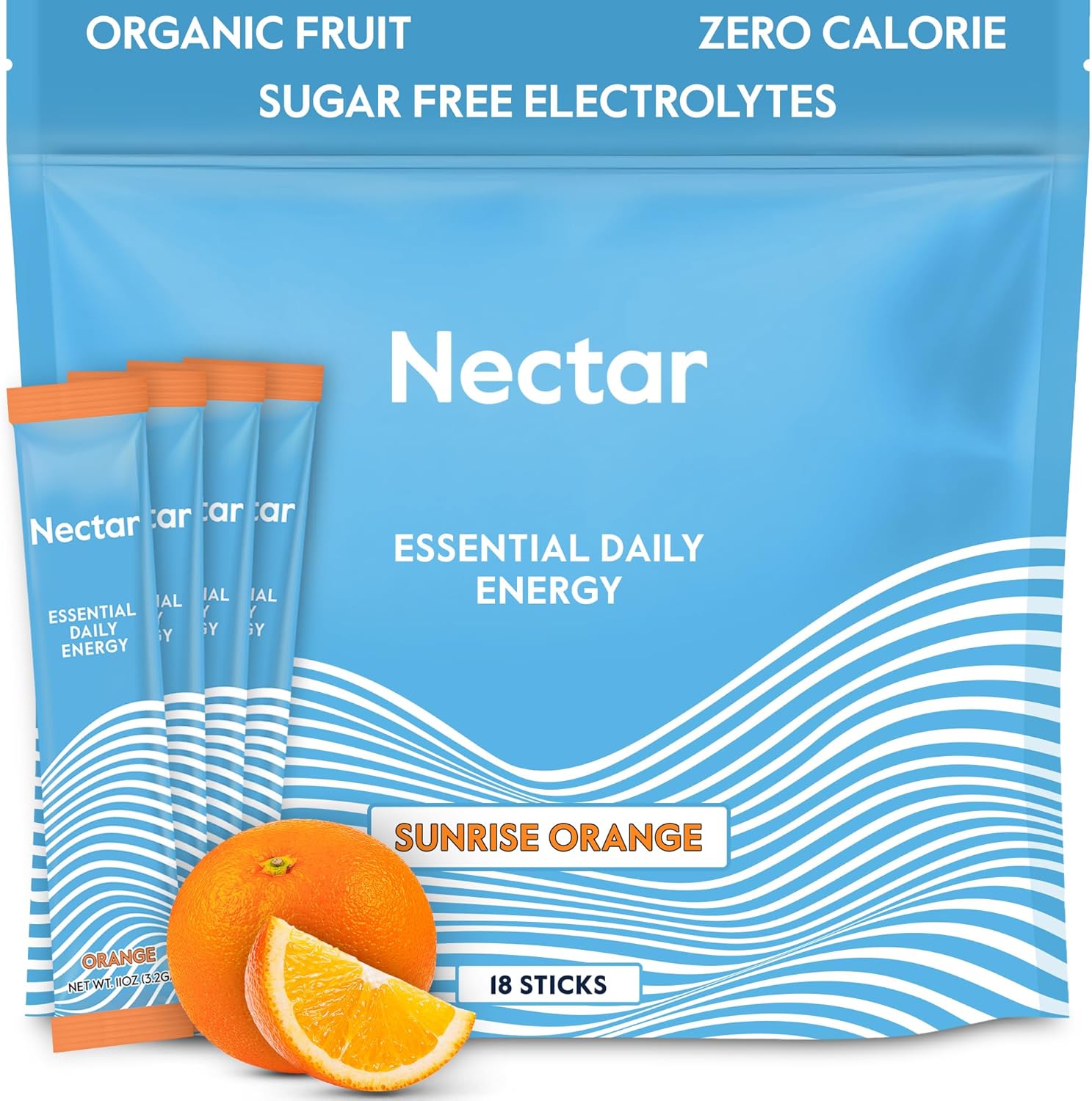 Nectar Energy Booster – Organic Caffeine, B12 & Electrolytes – Sugar Free & Zero Calorie – Healthy Coffee, Energy Drink & Soda Alternative – Hydration & Energy Supplement (Orange 18 Powder Packets)