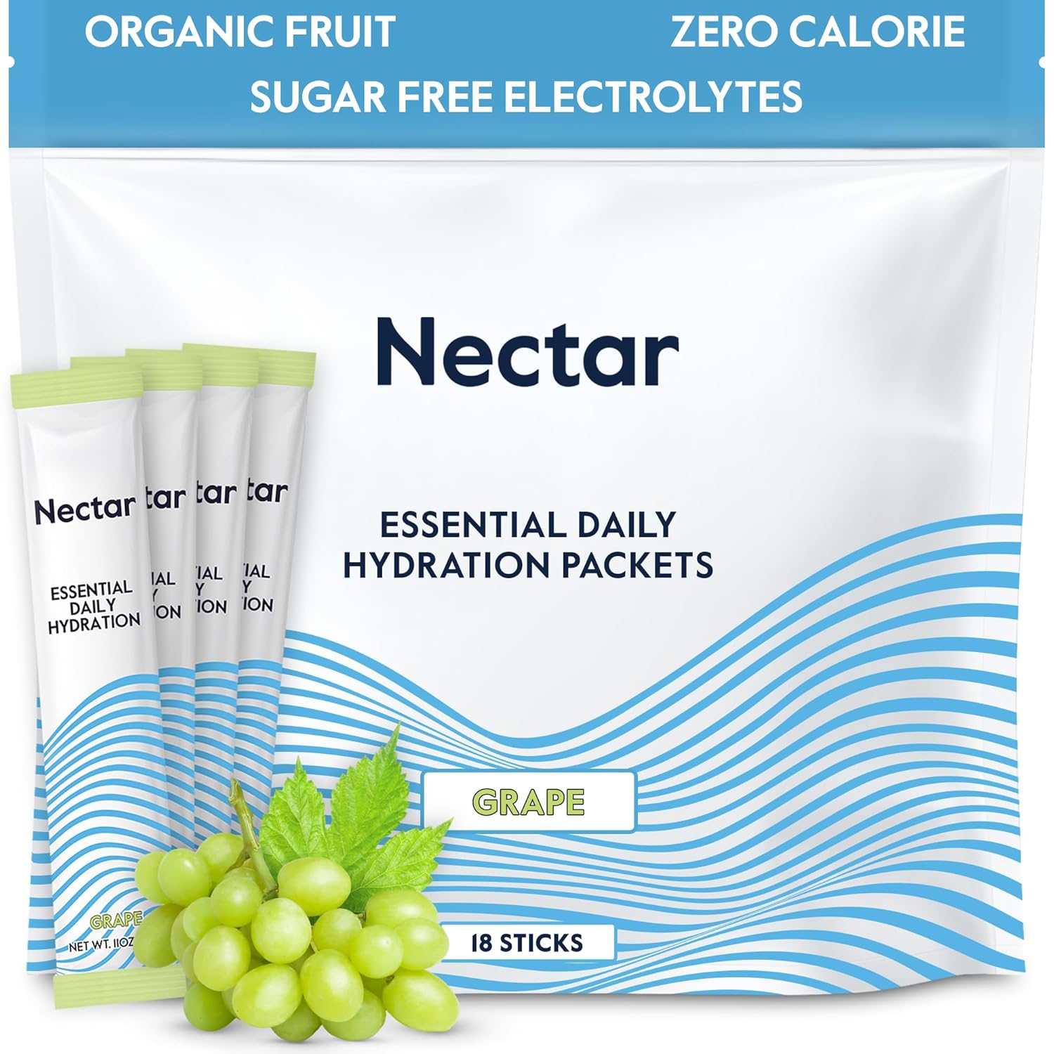 Nectar Hydration Packets – Electrolytes Powder Packets – Sugar Free & 0 Calorie – Organic Fruit Liquid Daily IV Hydrate Sticks for Dehydration Relief & Rapid Rehydration (Grape 18 Pack)