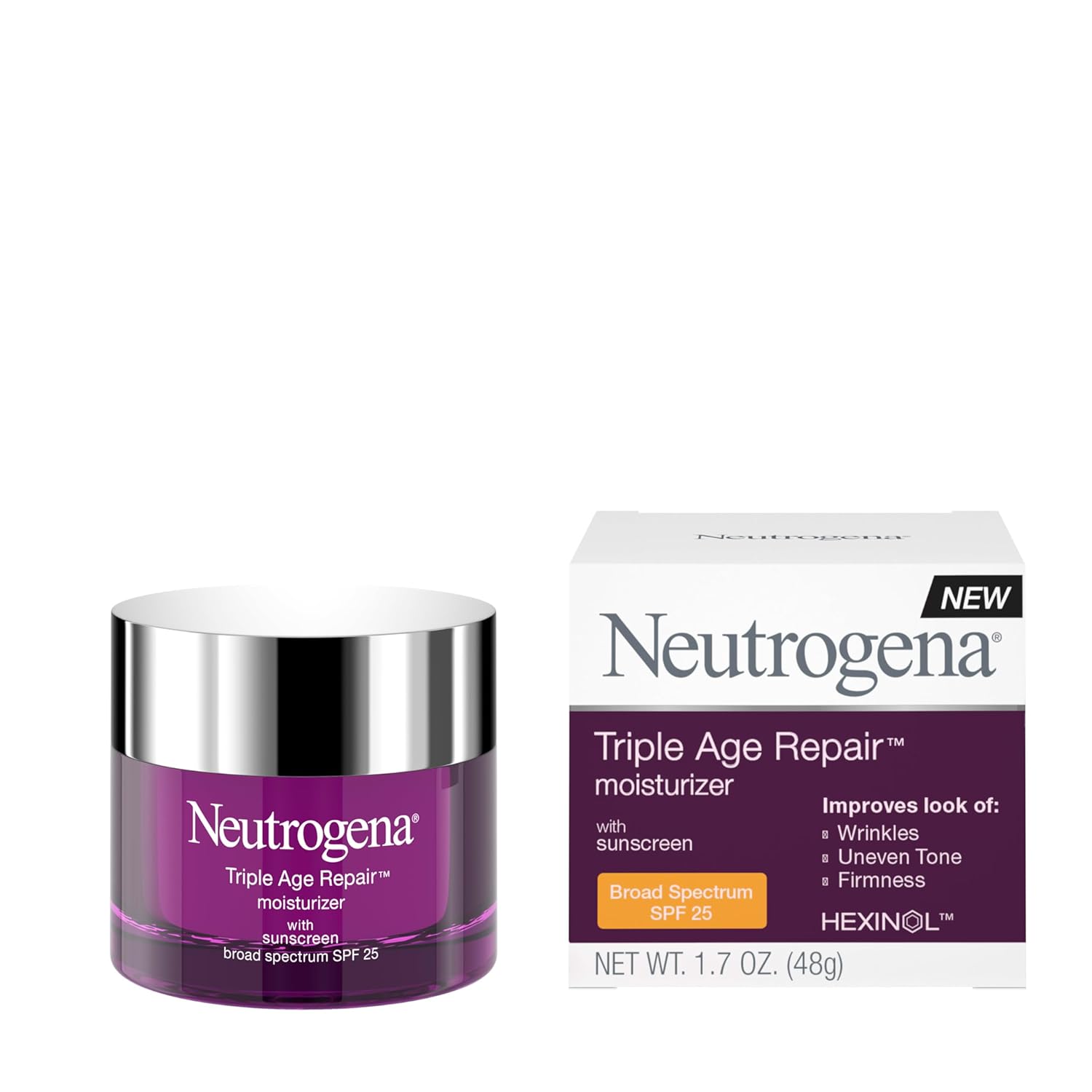 Neutrogena Triple Age Repair Face Moisturizer – with Hexinol Technology & Vitamin C, Anti-Wrinkle Face Cream with SPF 25, Visibly Reduces Wrinkles & Firms Skin, 1.7 oz