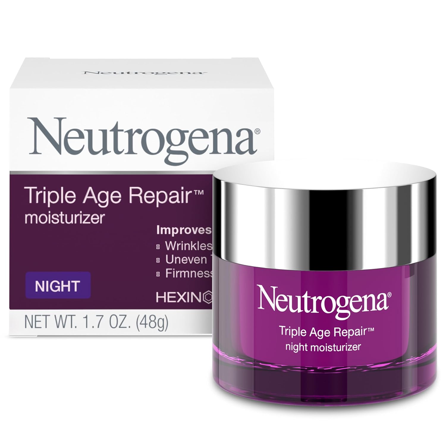 Neutrogena Triple Age Repair Night Face Moisturizer – with Hexinol Technology & Vitamin C, Anti-Wrinkle Face Cream, Visibly Reduces the look Wrinkles & Firms Skin While You Sleep, 1.7 oz