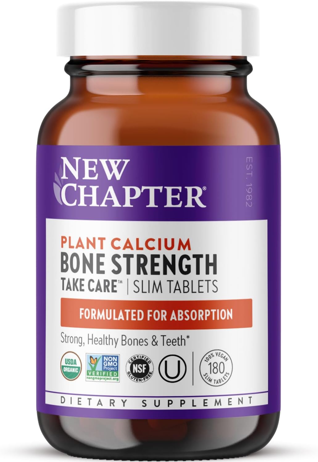 New Chapter Calcium Supplement – Bone Strength Plant-Based USDA Organic Calcium with Magnesium, Vitamin D3+K2, for Bone Health & Joint Mobility, Heart Support, 905 mg dose – 180 Slim Tablets