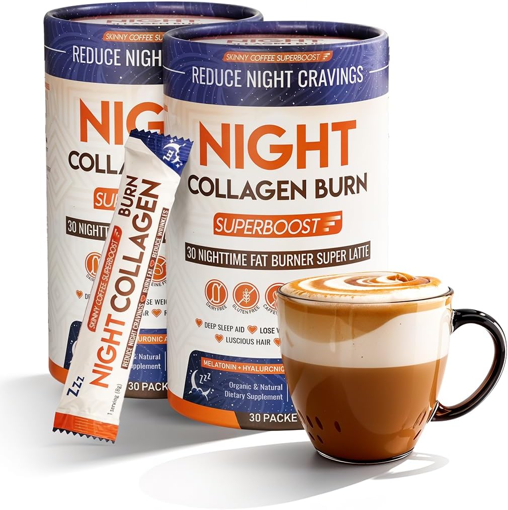 Night Collagen Burn – Weight Loss & Belly Fat Burner & Sleep Aid for Women & Men | Sleep Support for Bloating & Metabolism, Appetite Suppressant | Supports Skin, Hair, Nails & Joints | 60 Servings