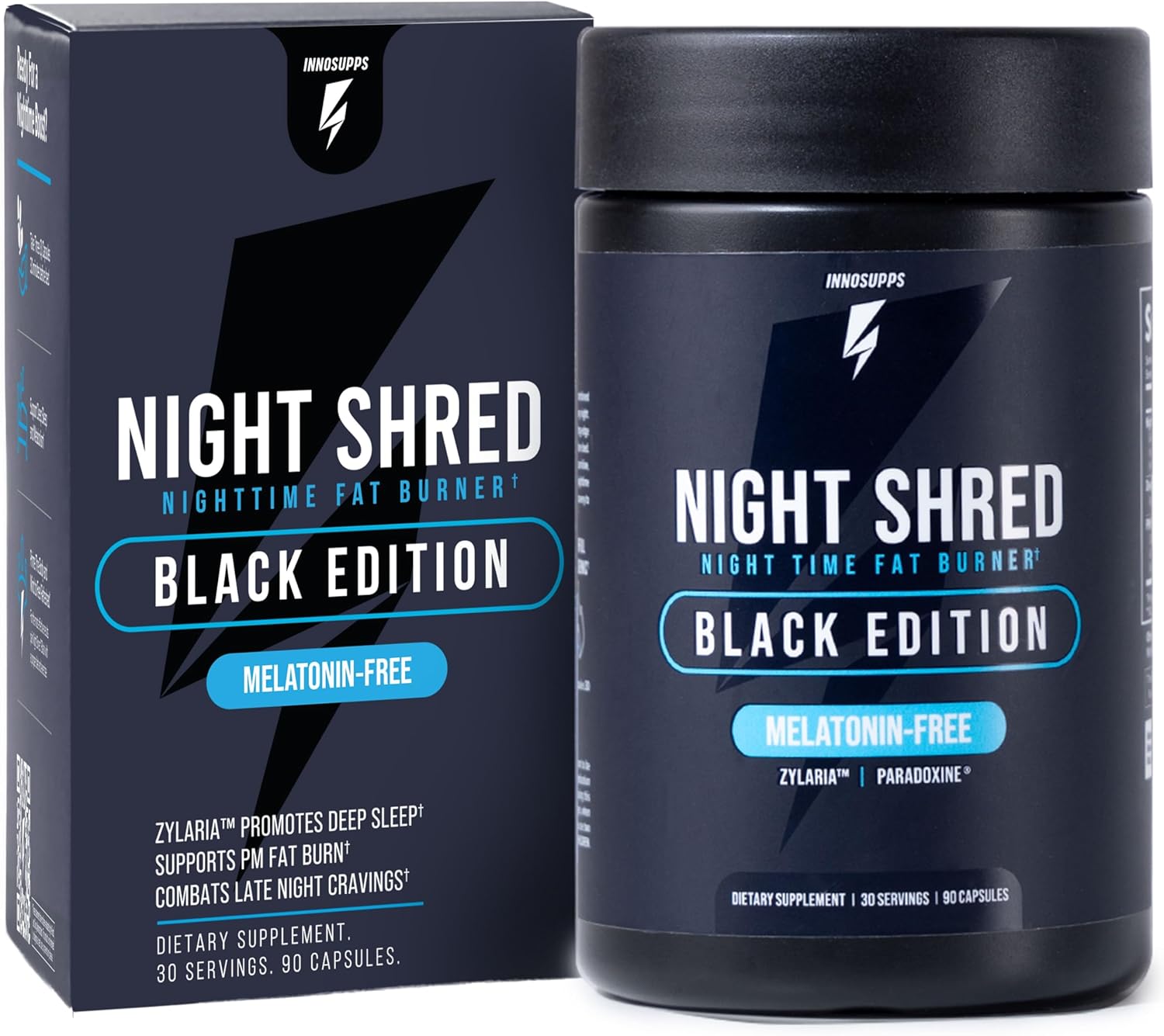 Night Shred Black Melatonin-Free Nighttime Fat Burner and Sleep Support Supplement – GABA Complex with Ashwagandha, CLA, Grains of Paradise, and Zylaria – Thermogenic Fat Burner – 90 Vegan Capsules