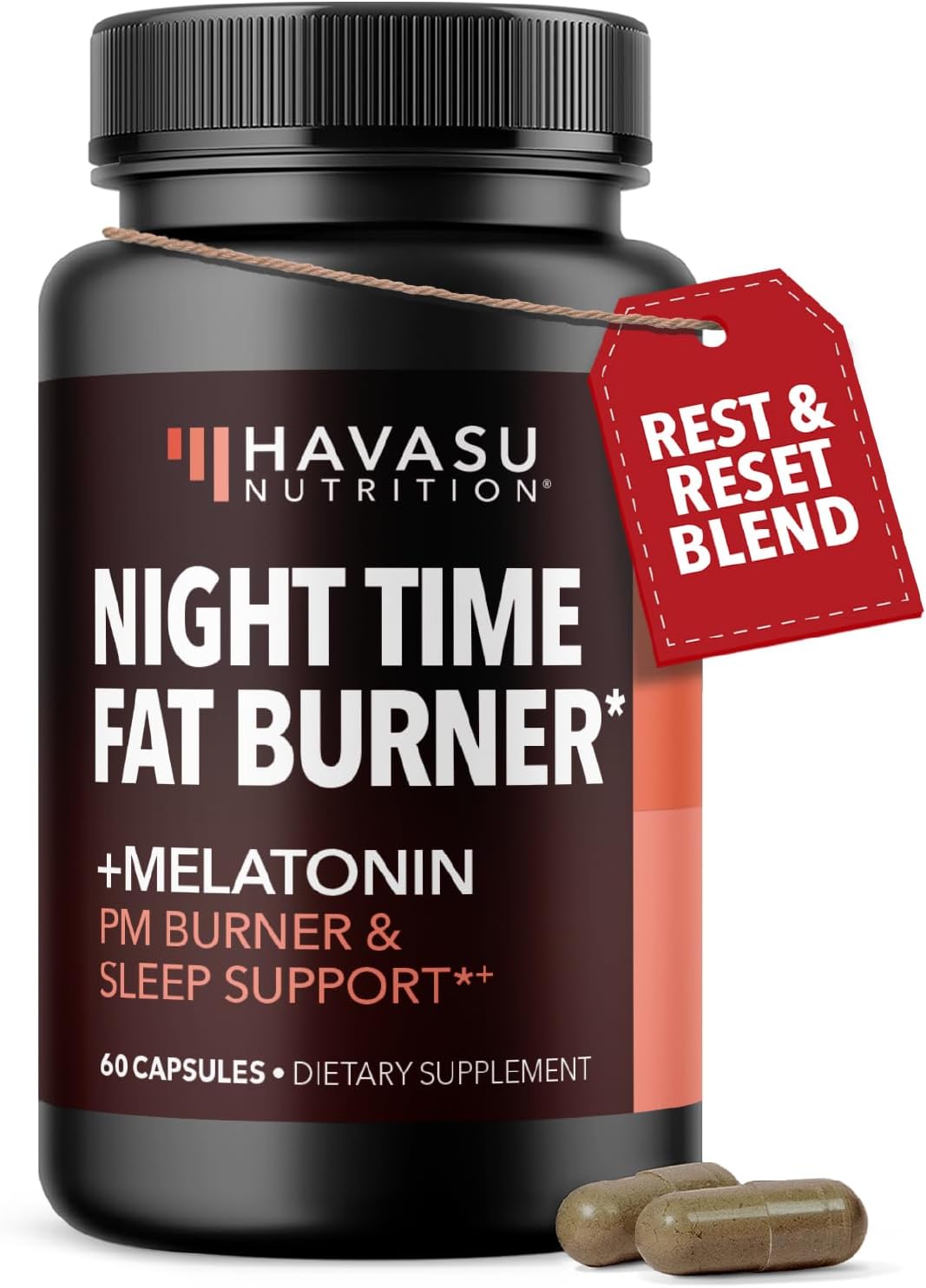 Night Time Fat Burner Capsules for Men and Women – Appetite Suppressant for Weight Loss with White Kidney Bean – 60 Count – Metabolism Booster with Melatonin for Sleep Support – 2-Month Supply