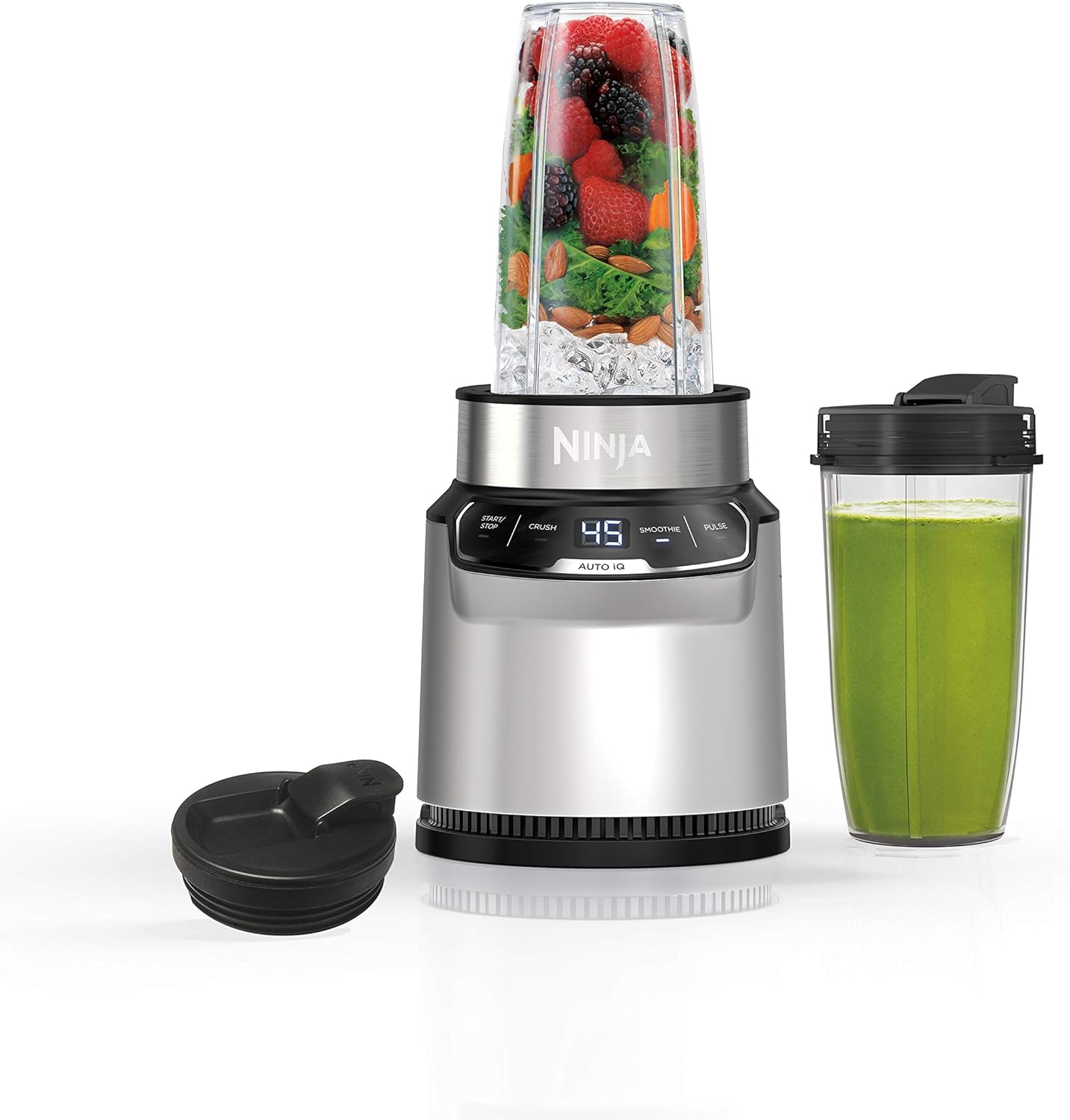 Ninja Blender | Nutri Pro | Auto IQ Blend | Smoothies, Shakes, Frozen Drinks, Salsa, Dips | Includes (2) 24 oz. To-Go Cups & Spout Lids | Crushes Ice, Fruit & Veggies |1100 Peak Watt | Silver | BN401
