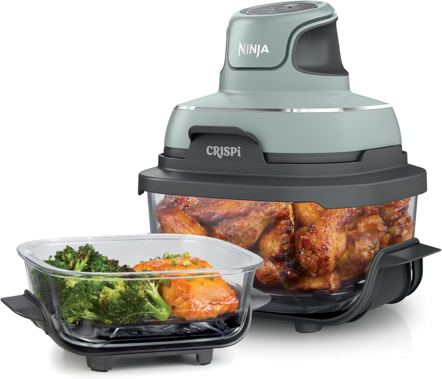 Ninja Crispi 4-in-1 Glass Air Fryer | 450°F | Non-Toxic | 4QT & 6-Cup Glass Containers w/Lids | Microwave, Freezer, Dishwasher Safe | Max Crisp, Air Fry, Bake, Recrisp | Green | FN101SG