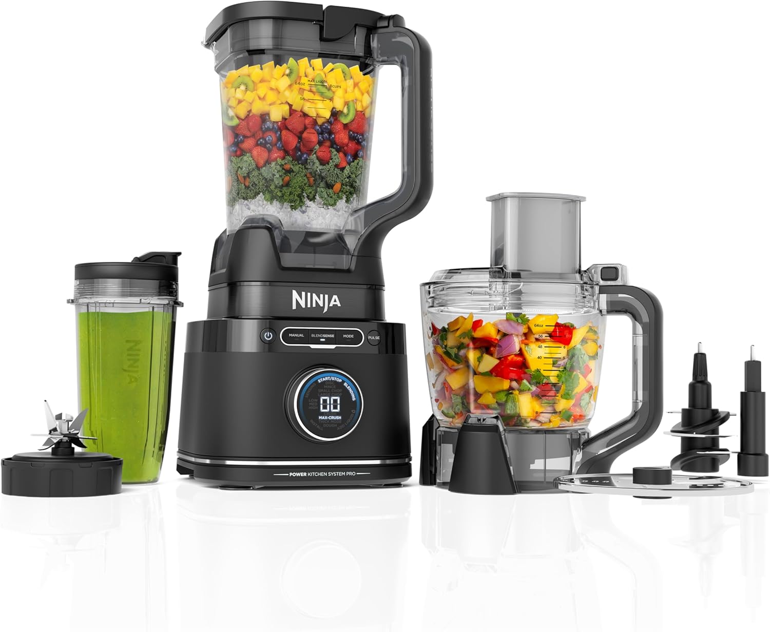 Ninja Kitchen System | All-in-One Food Processor & Blender | 8-Cup Bowl & (1) 24 oz. To-Go Cup BlendSense Tech | For Smoothies, Cookie Dough, Salsas, Cole Slaw & More | 1800 Peak Watt | Black | TB401