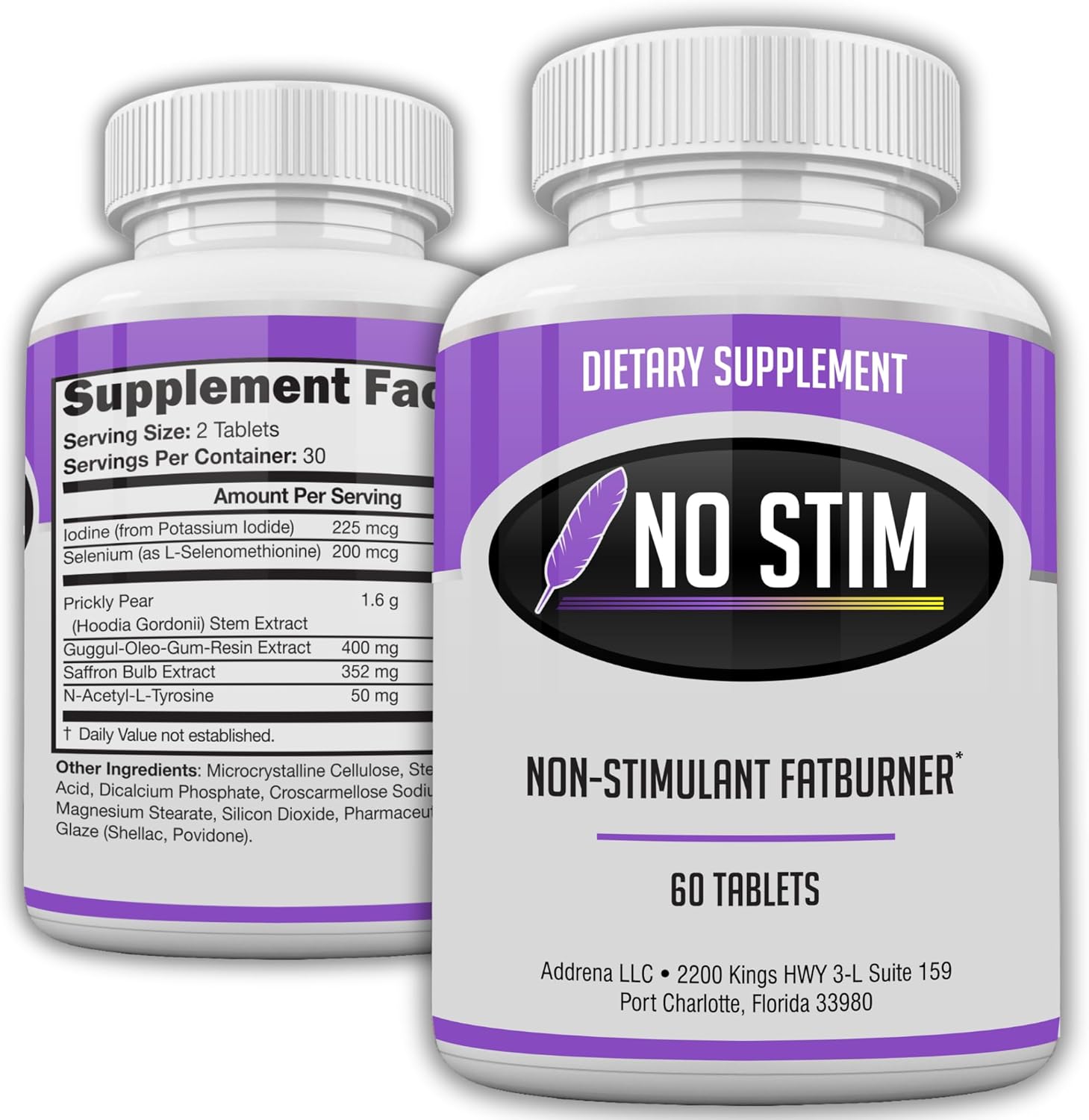 No-Stim Non Stimulant Fat Burner Diet Pills that Work- Appetite Suppressant & Best Caffeine Free Weight Loss Supplement- Natural Thermogenic Fat Loss Pill- 60 Tablets